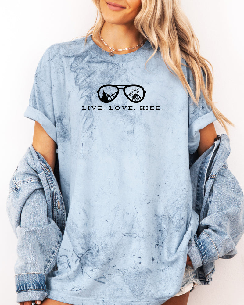 Live Love Hike Nature Camping Hiking Garment Dyed Shirt