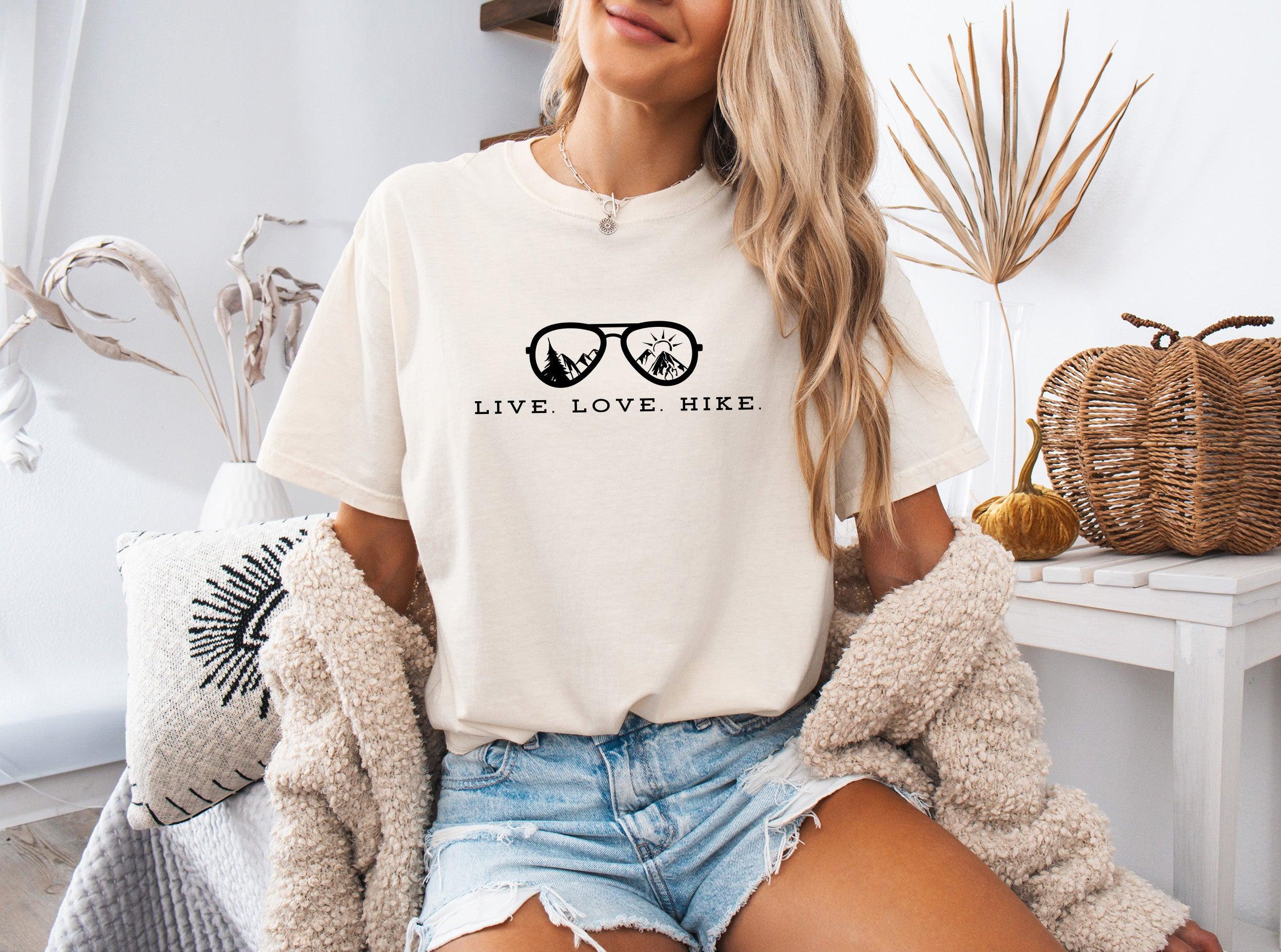 Live Love Hike Nature Camping Hiking Garment Dyed Shirt