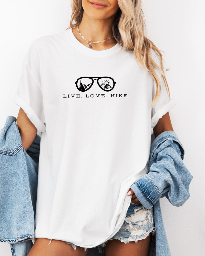 Live Love Hike Nature Camping Hiking Garment Dyed Shirt