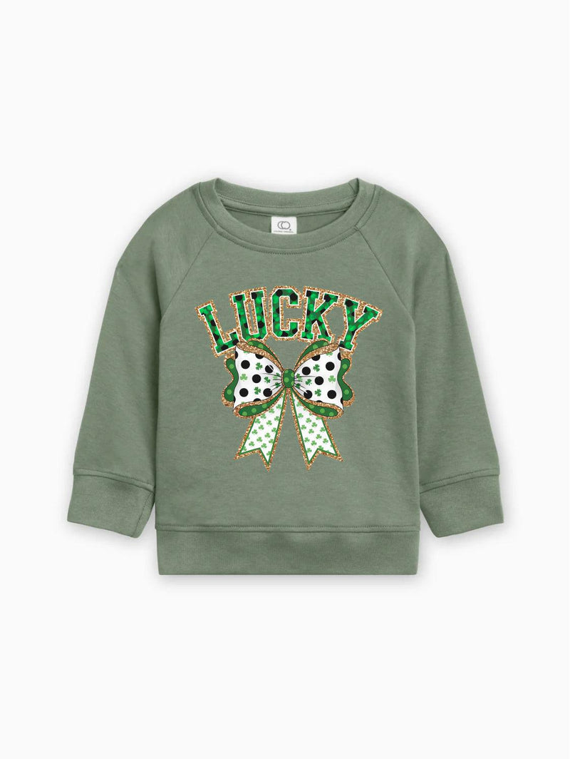 Lucky Shamrock Clover Ribbon St. Patricks Kids Organic Cotton Pullover (Color)