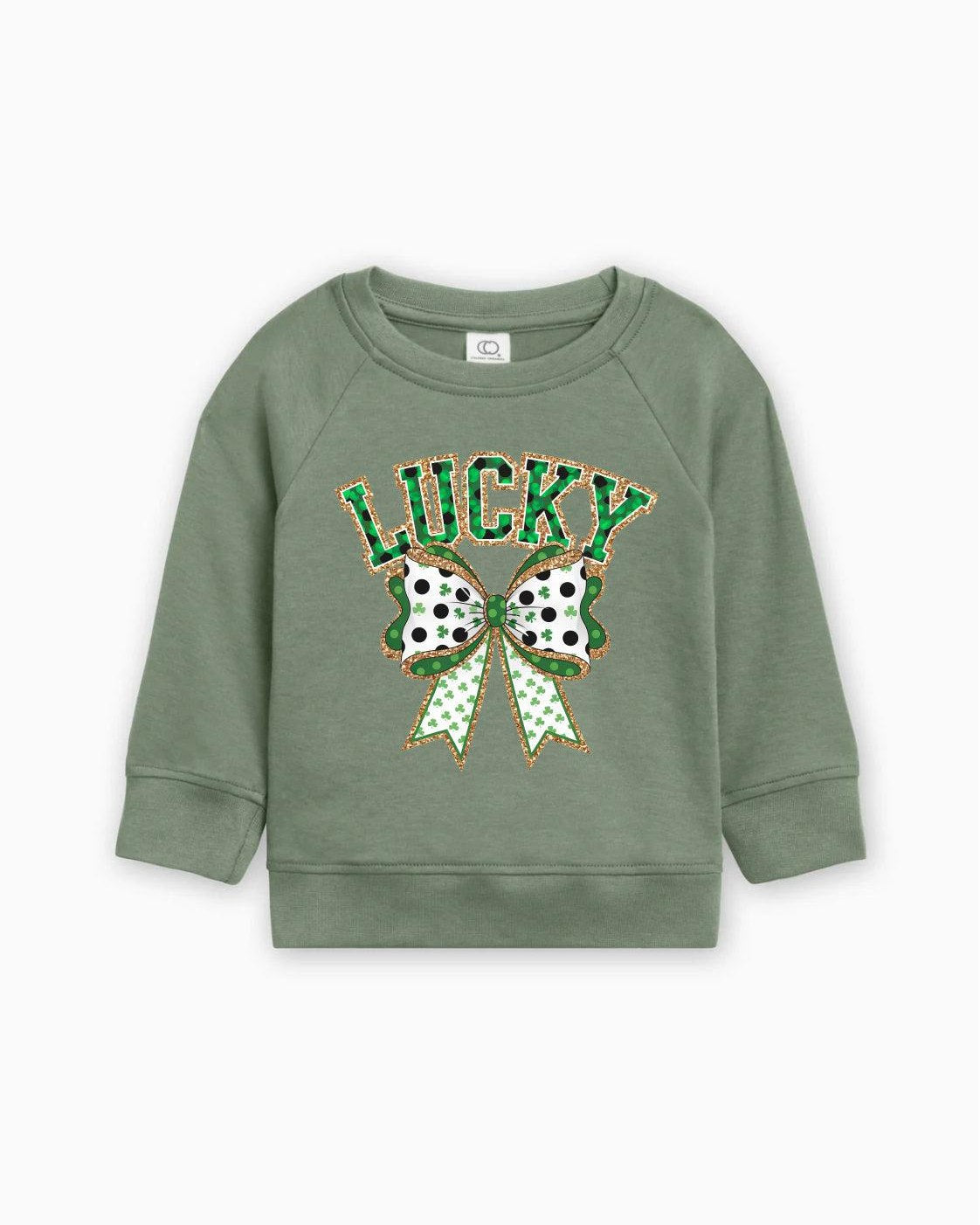 Lucky Shamrock Clover Ribbon St. Patricks Kids Organic Cotton Pullover (Color)
