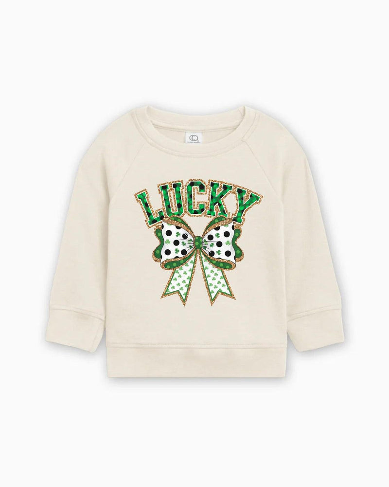 Lucky Shamrock Clover Ribbon St. Patricks Kids Organic Cotton Pullover (Color)
