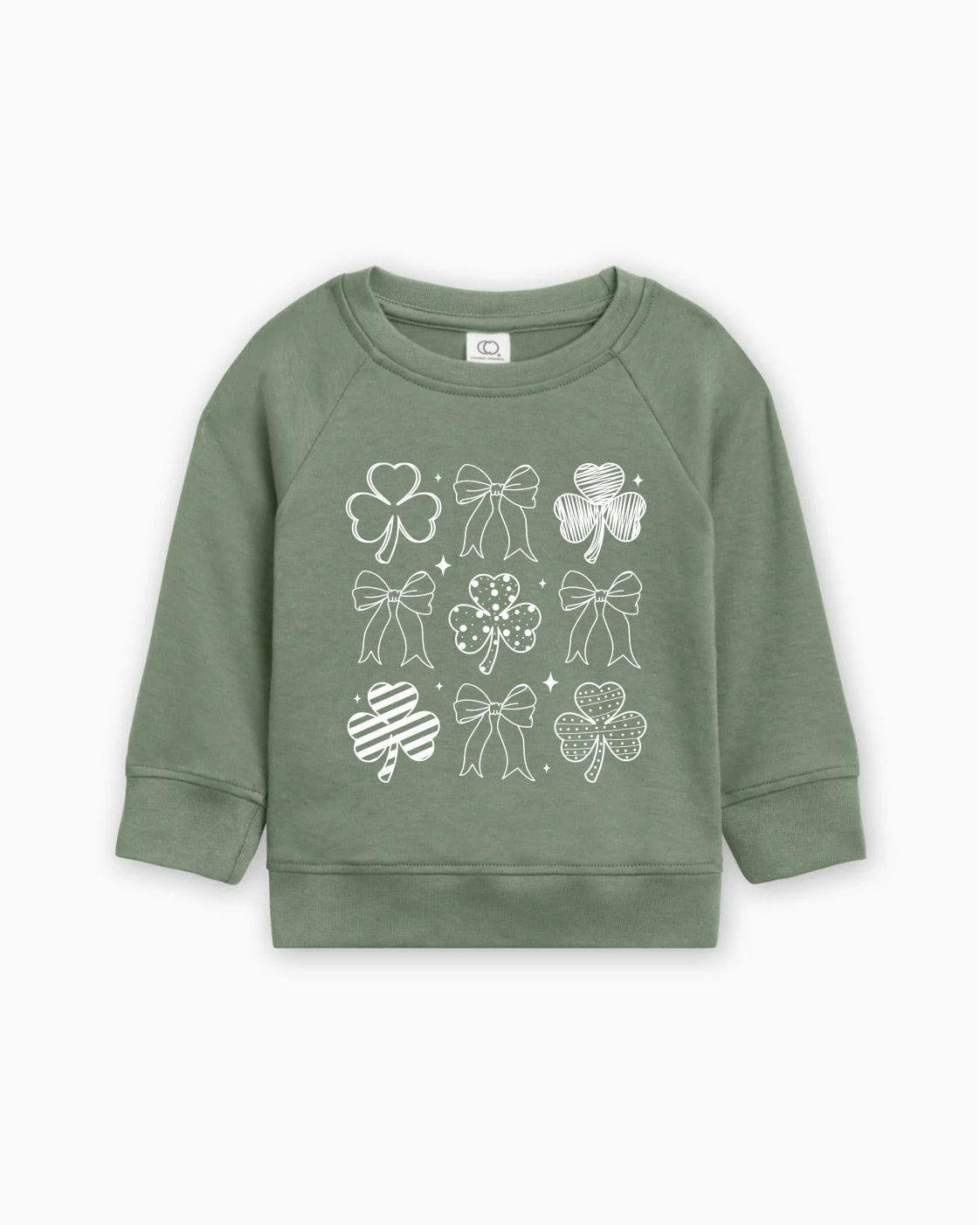 Lucky Shamrock Clover St. Patricks Kids Organic Cotton Pullover (9 shamrocks)