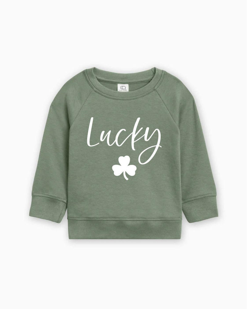 Lucky Shamrock Clover St. Patricks Kids Organic Cotton Pullover (Cursive)