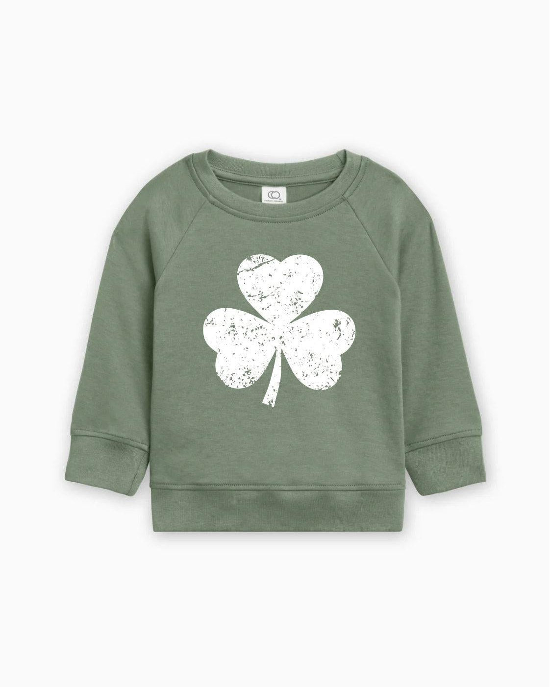 Lucky Shamrock Clover St. Patricks Kids Organic Cotton Pullover (grunge effect)