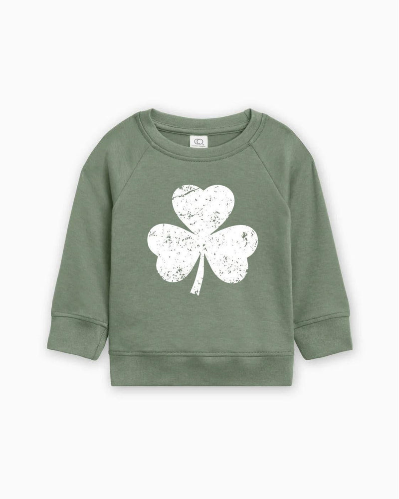 Lucky Shamrock Clover St. Patricks Kids Organic Cotton Pullover (grunge effect)