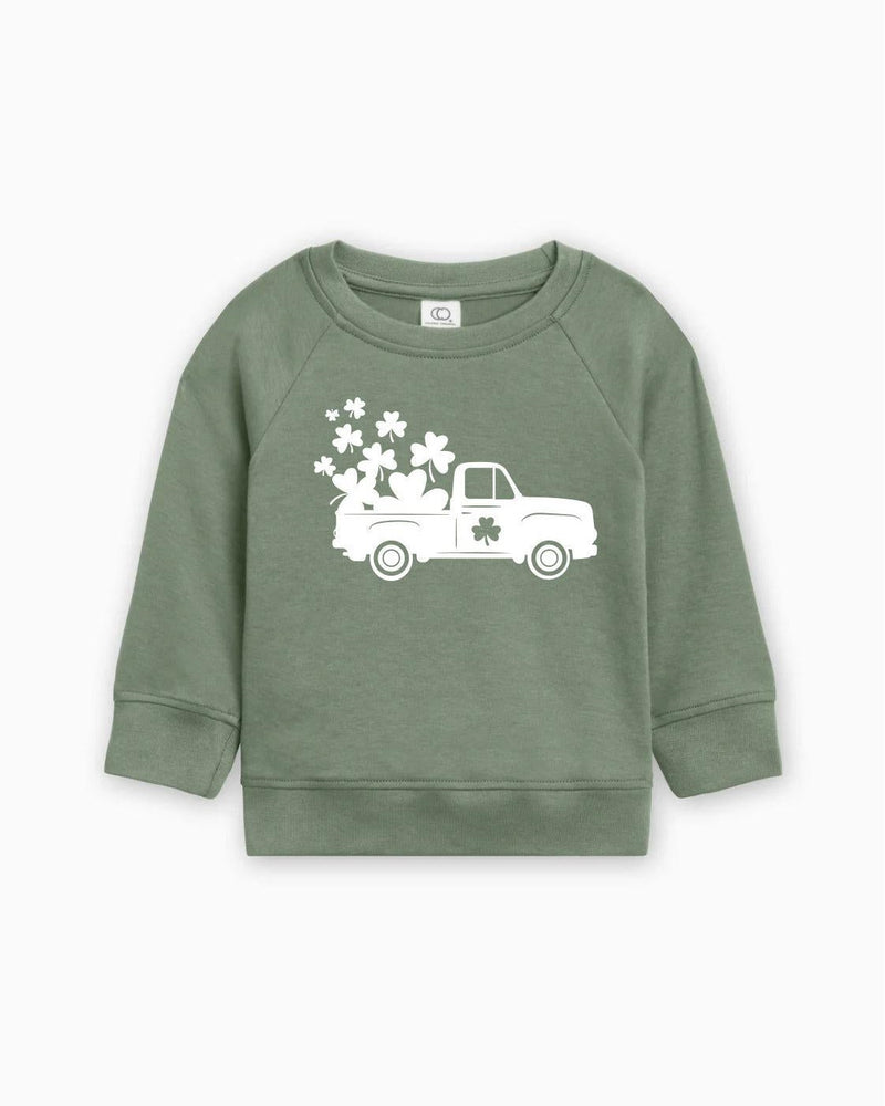 Lucky Shamrock Clover Truck St. Patricks Kids Organic Cotton Pullover