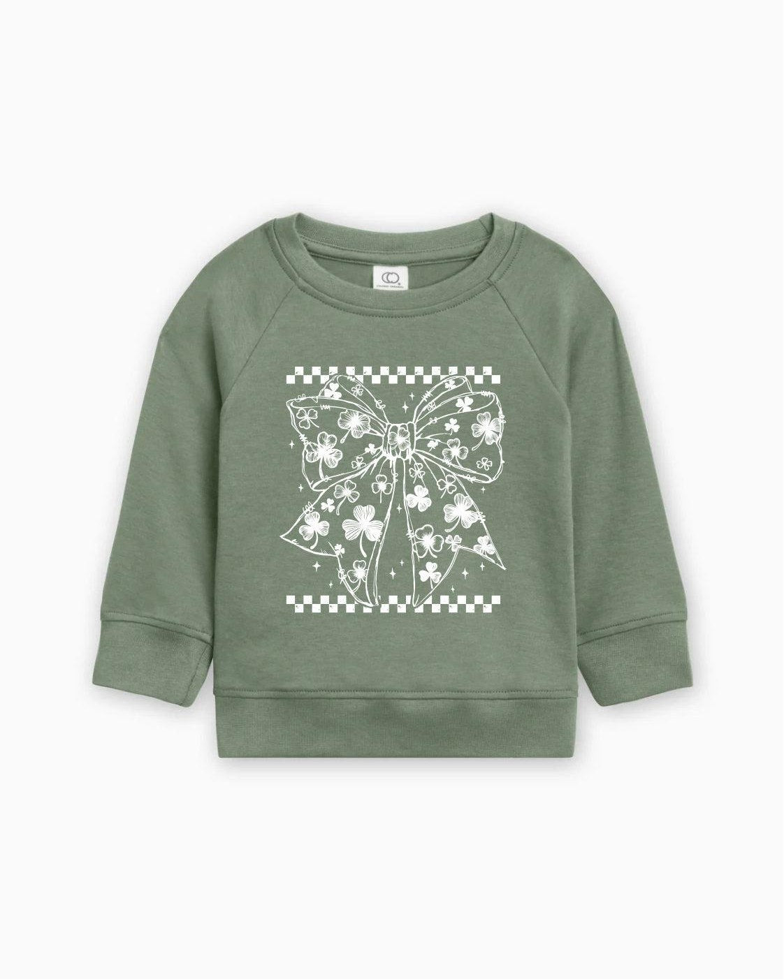 Lucky Shamrock Clover ribbon St. Patricks Kids Organic Cotton Pullover