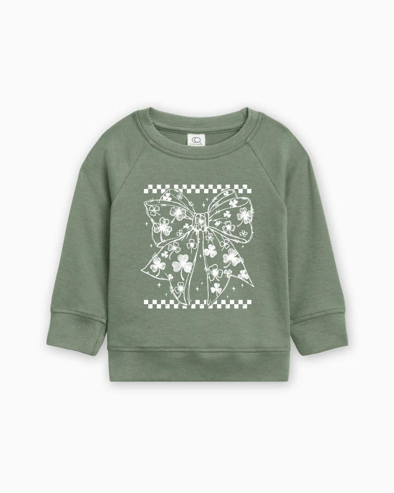 Lucky Shamrock Clover ribbon St. Patricks Kids Organic Cotton Pullover