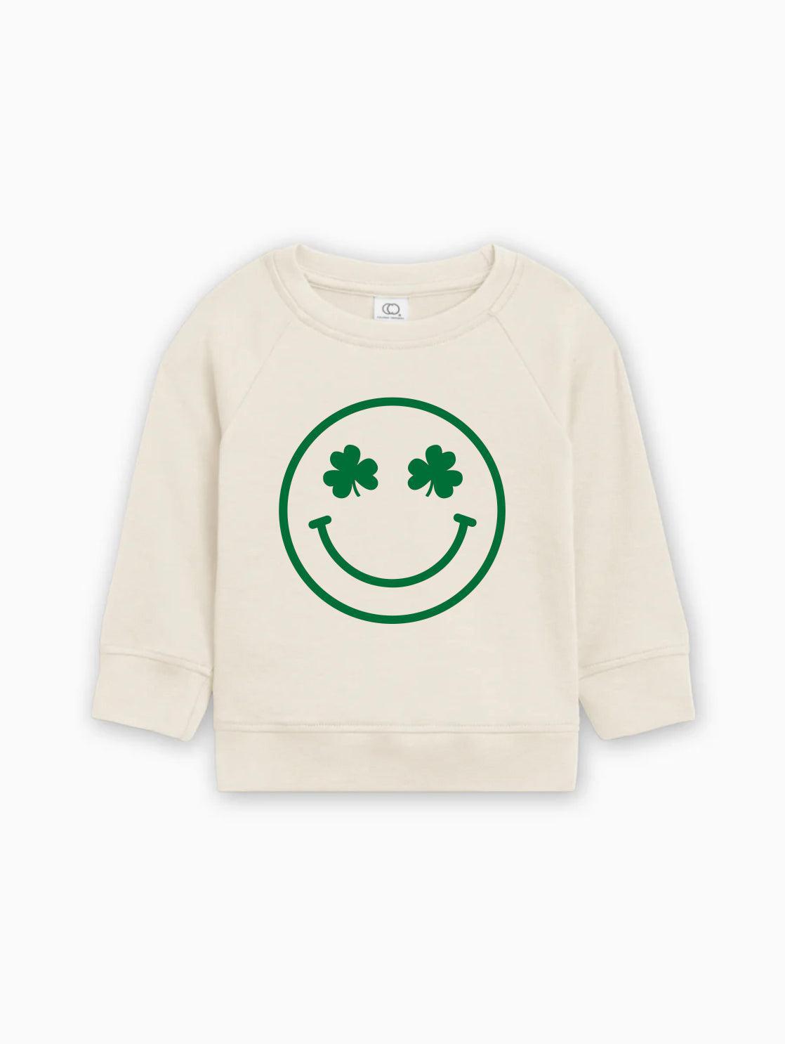 Lucky Shamrock Smiley Face Kids Organic Cotton Pullover