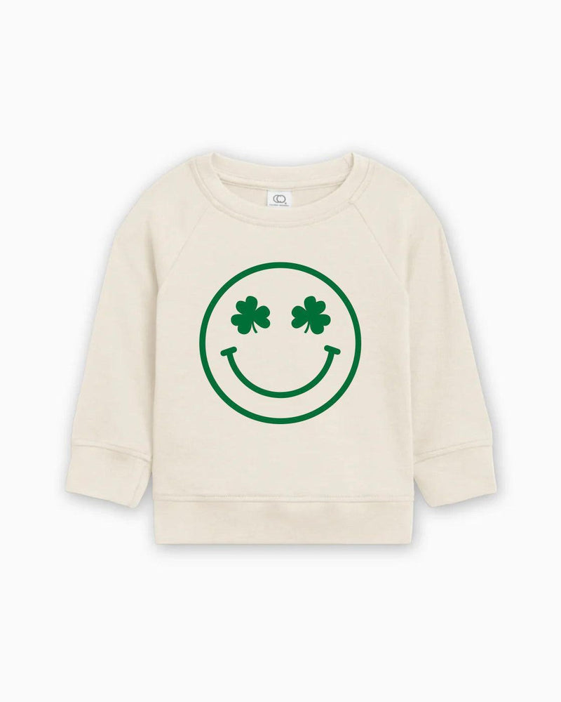 Lucky Shamrock Smiley Face Kids Organic Cotton Pullover