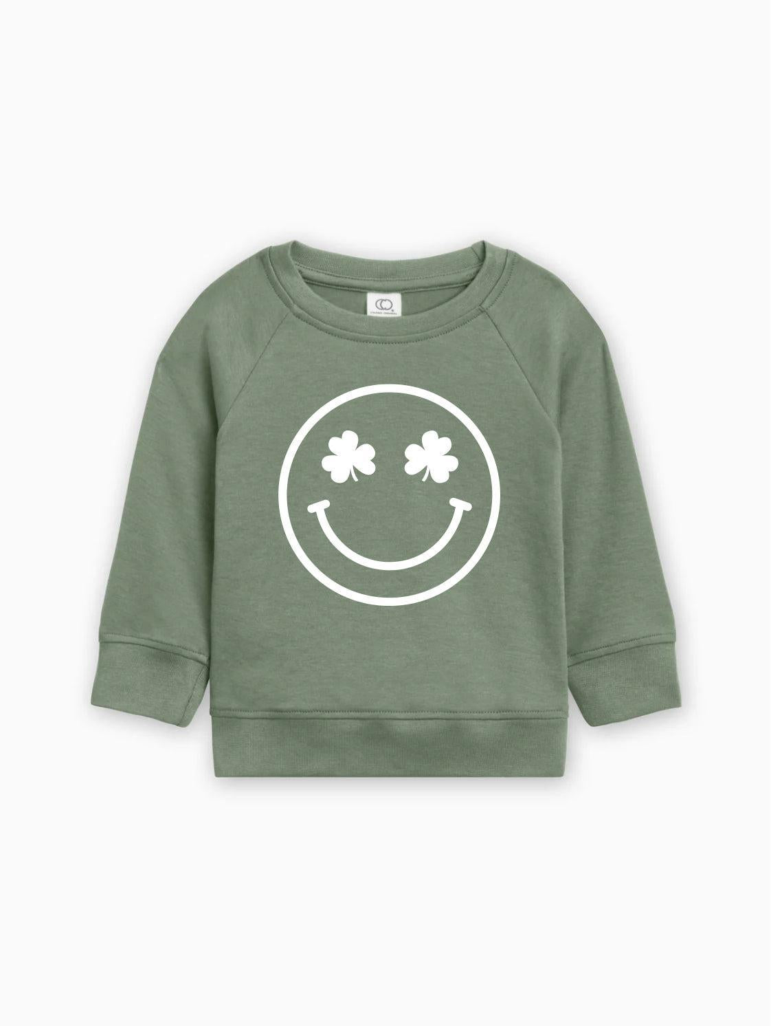 Lucky Shamrock Smiley Face Kids Organic Cotton Pullover