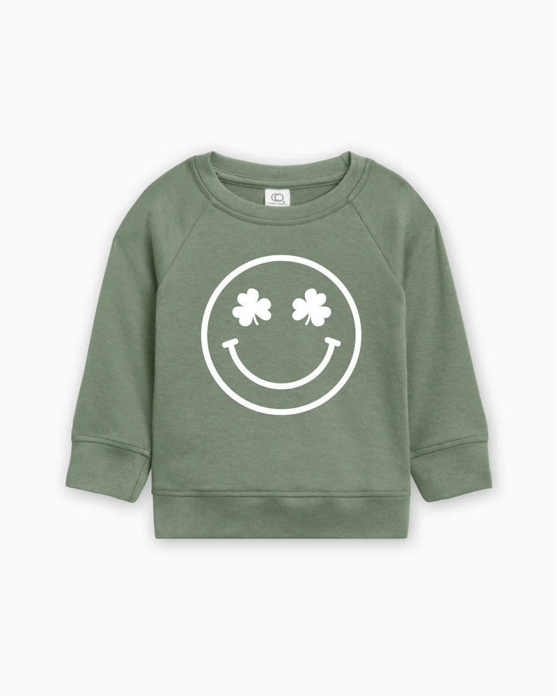 Lucky Shamrock Smiley Face Kids Organic Cotton Pullover