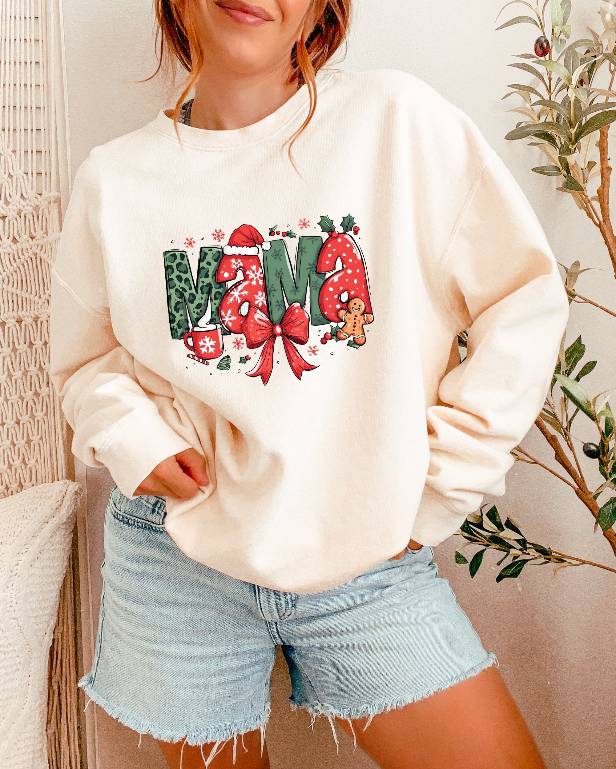 Mama Christmas Theme Garment Dyed Comfort Colors Sweatshirt