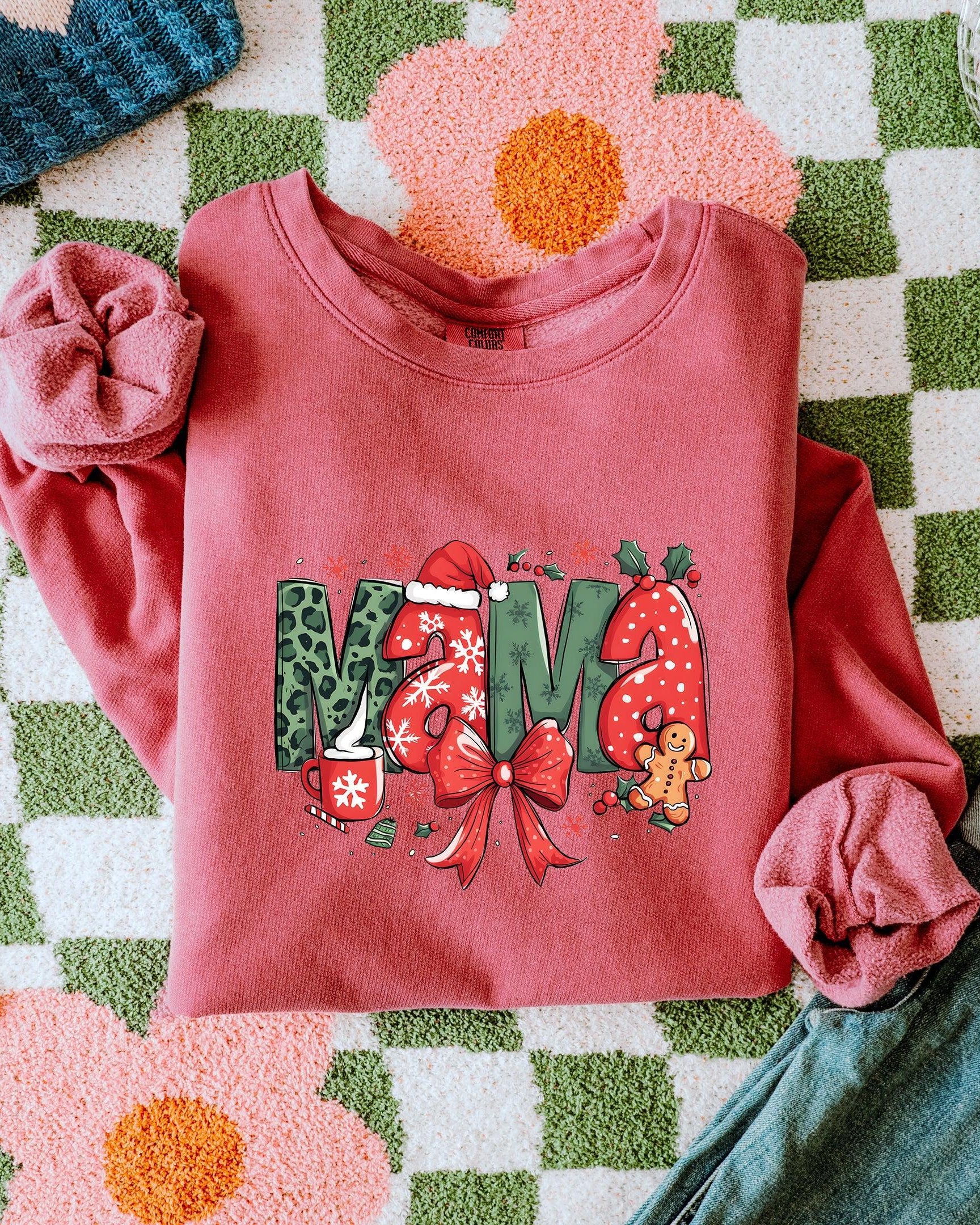 Mama Christmas Theme Garment Dyed Comfort Colors Sweatshirt