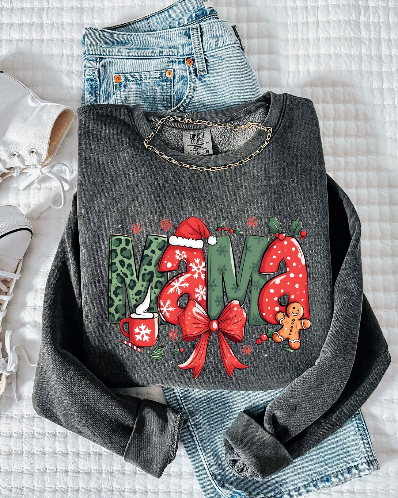 Mama Christmas Theme Garment Dyed Comfort Colors Sweatshirt