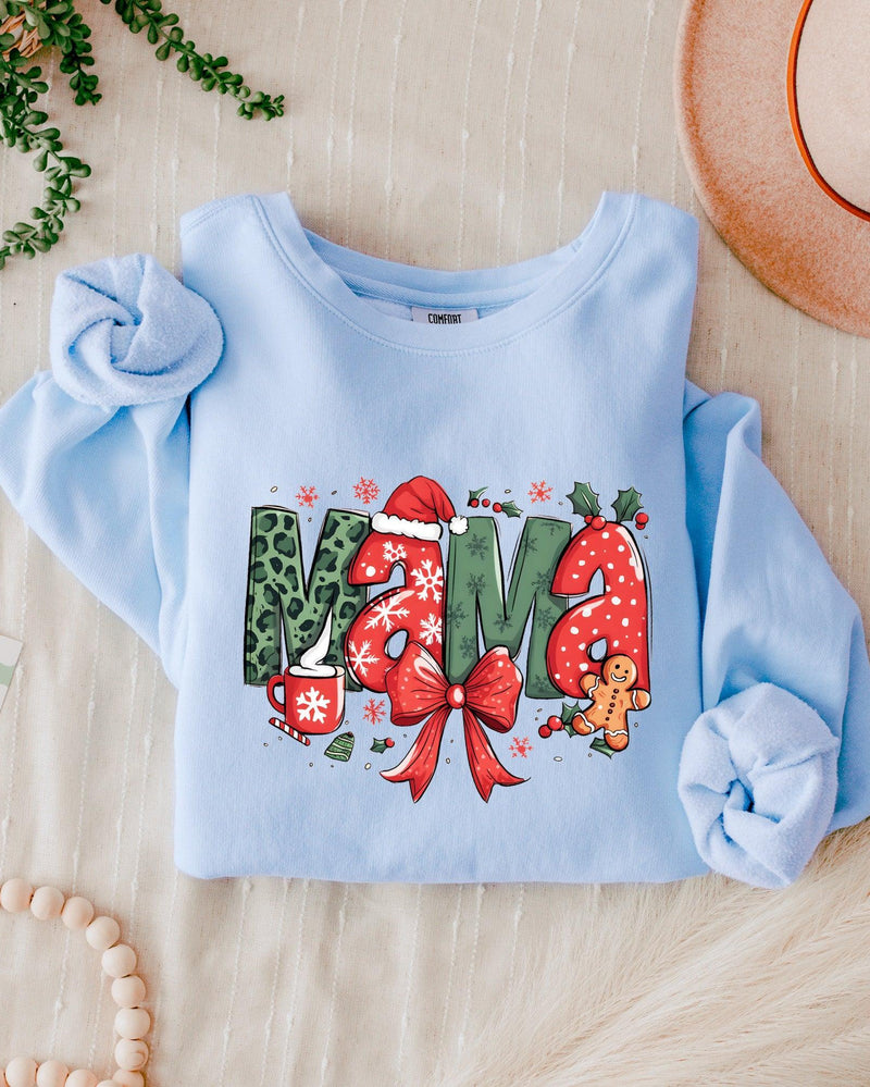 Mama Christmas Theme Garment Dyed Comfort Colors Sweatshirt