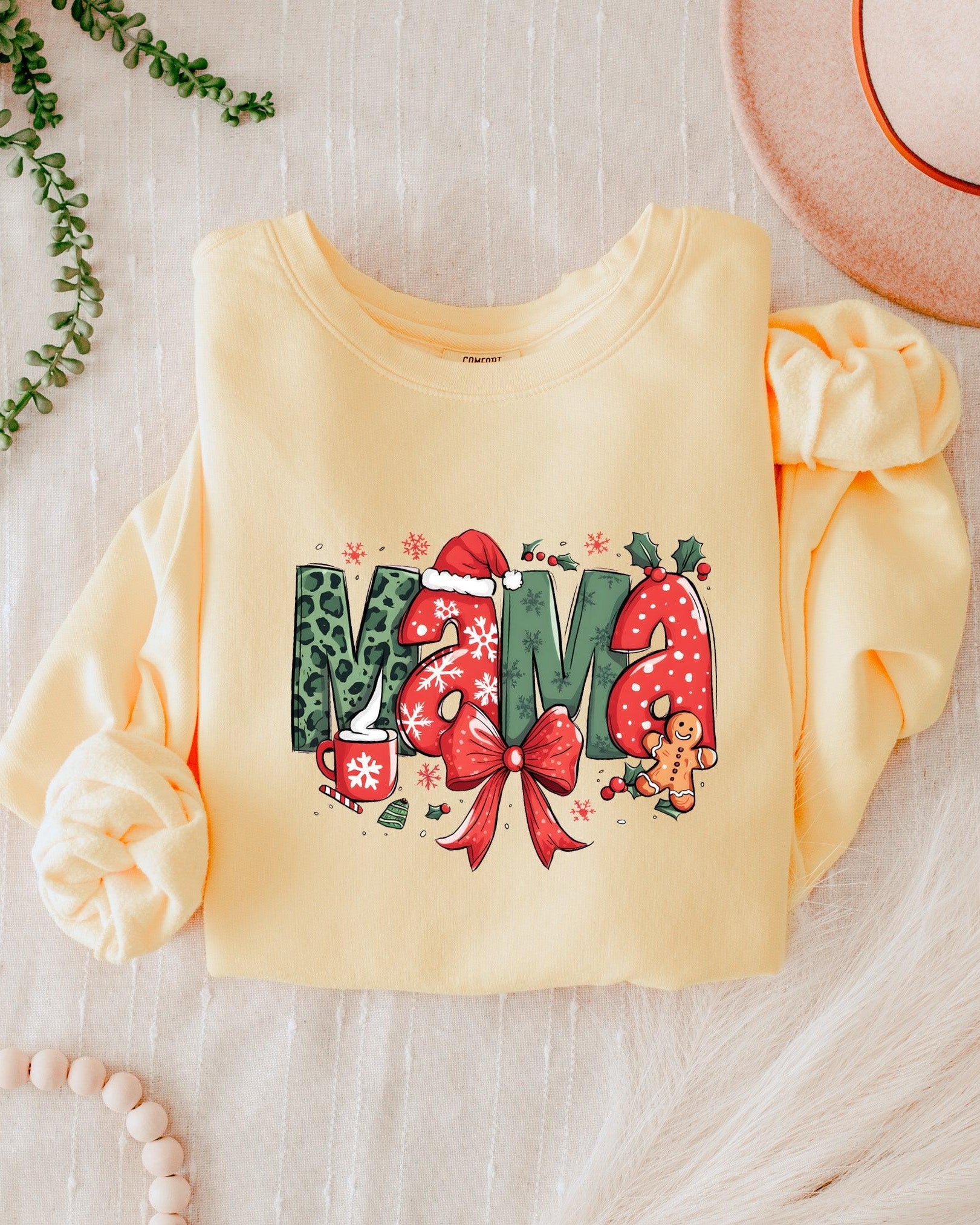 Mama Christmas Theme Garment Dyed Comfort Colors Sweatshirt