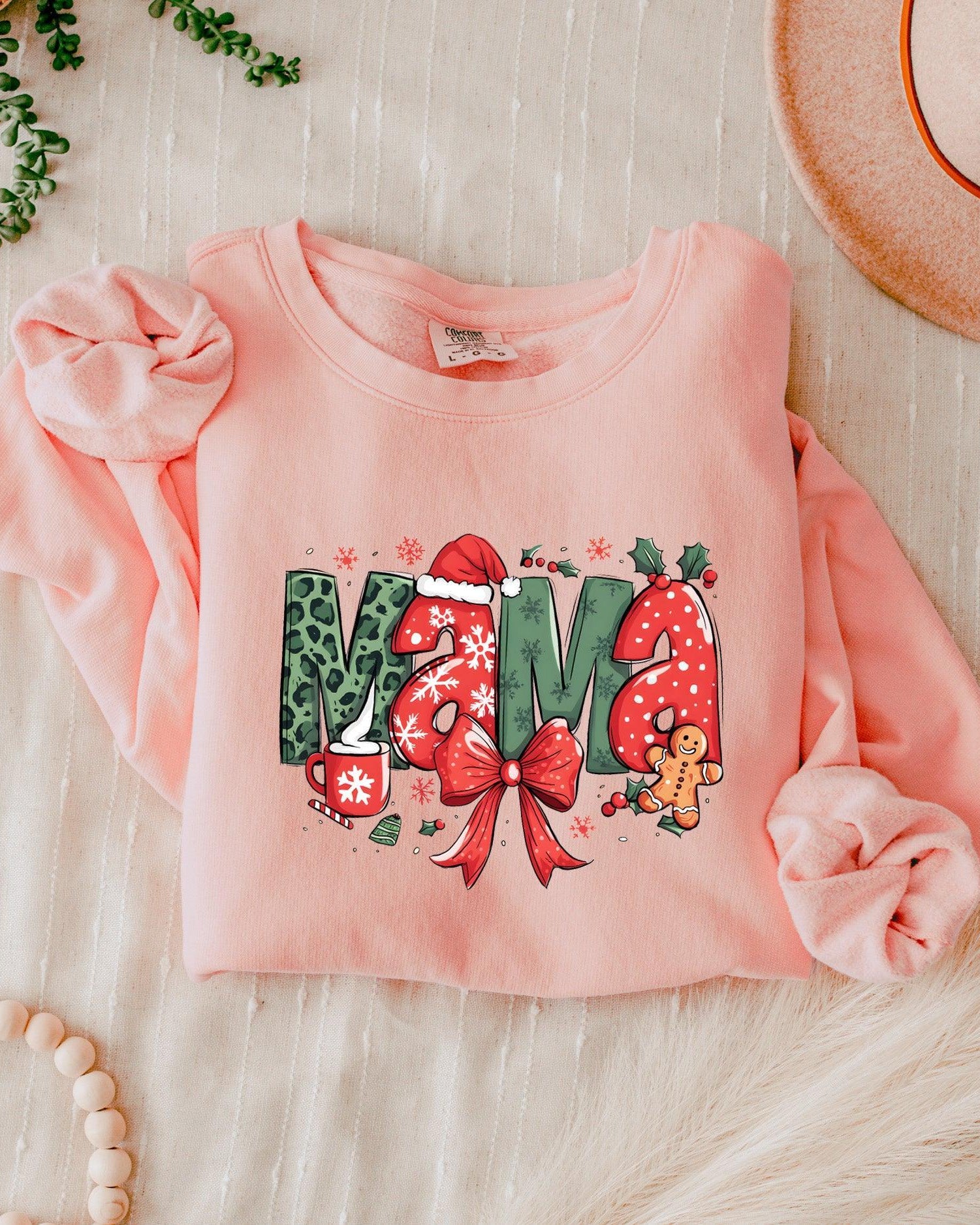 Mama Christmas Theme Garment Dyed Comfort Colors Sweatshirt