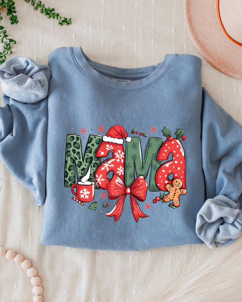 Mama Christmas Theme Garment Dyed Comfort Colors Sweatshirt