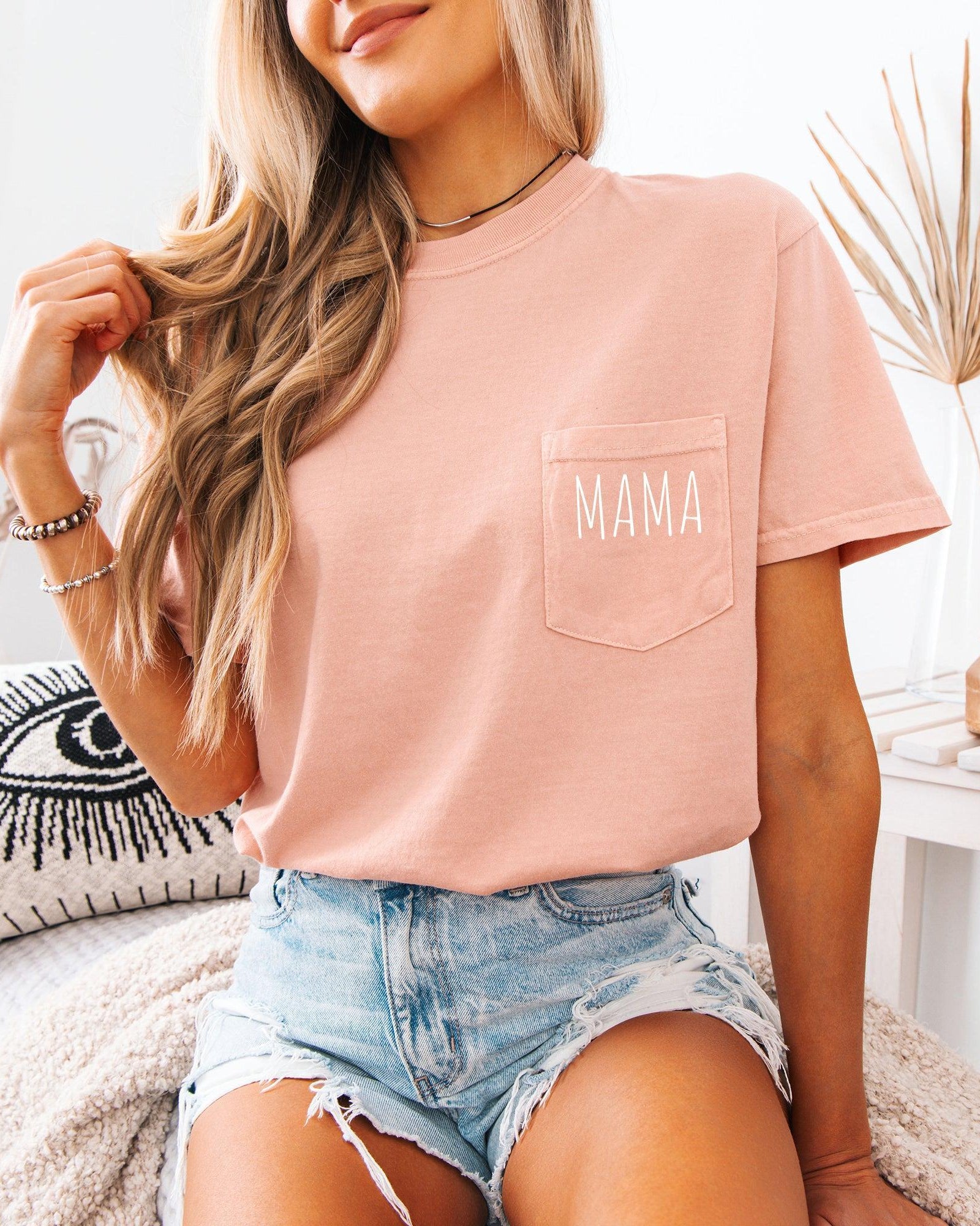 Mama Comfort Colors Pocket T Shirt (Cute)
