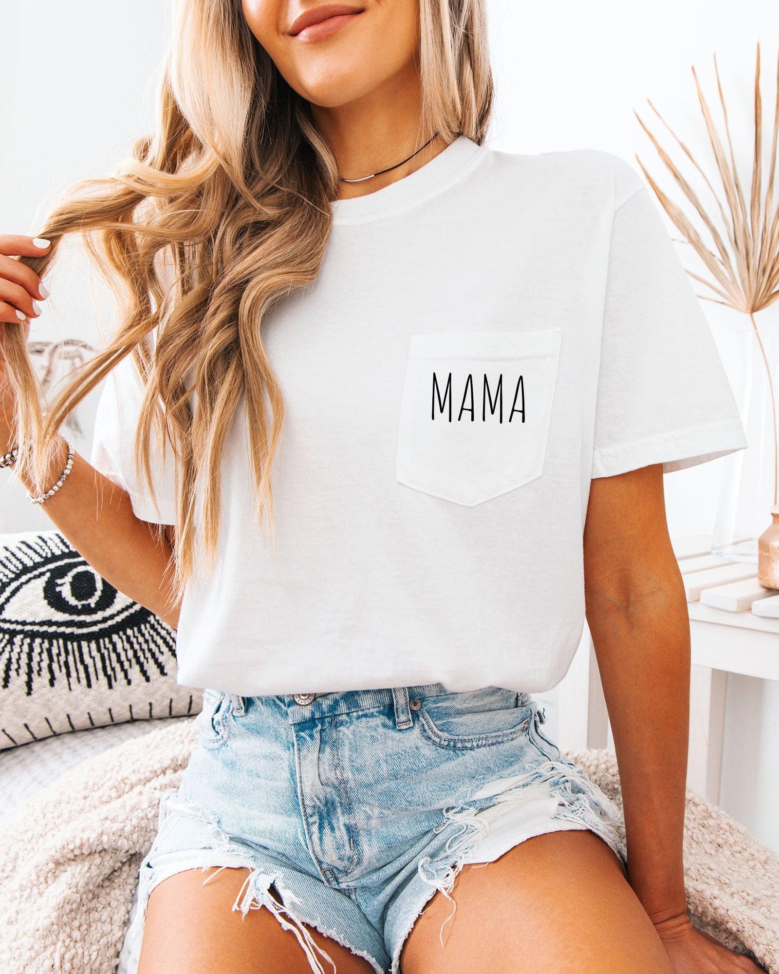 Mama Comfort Colors Pocket T Shirt (Cute)