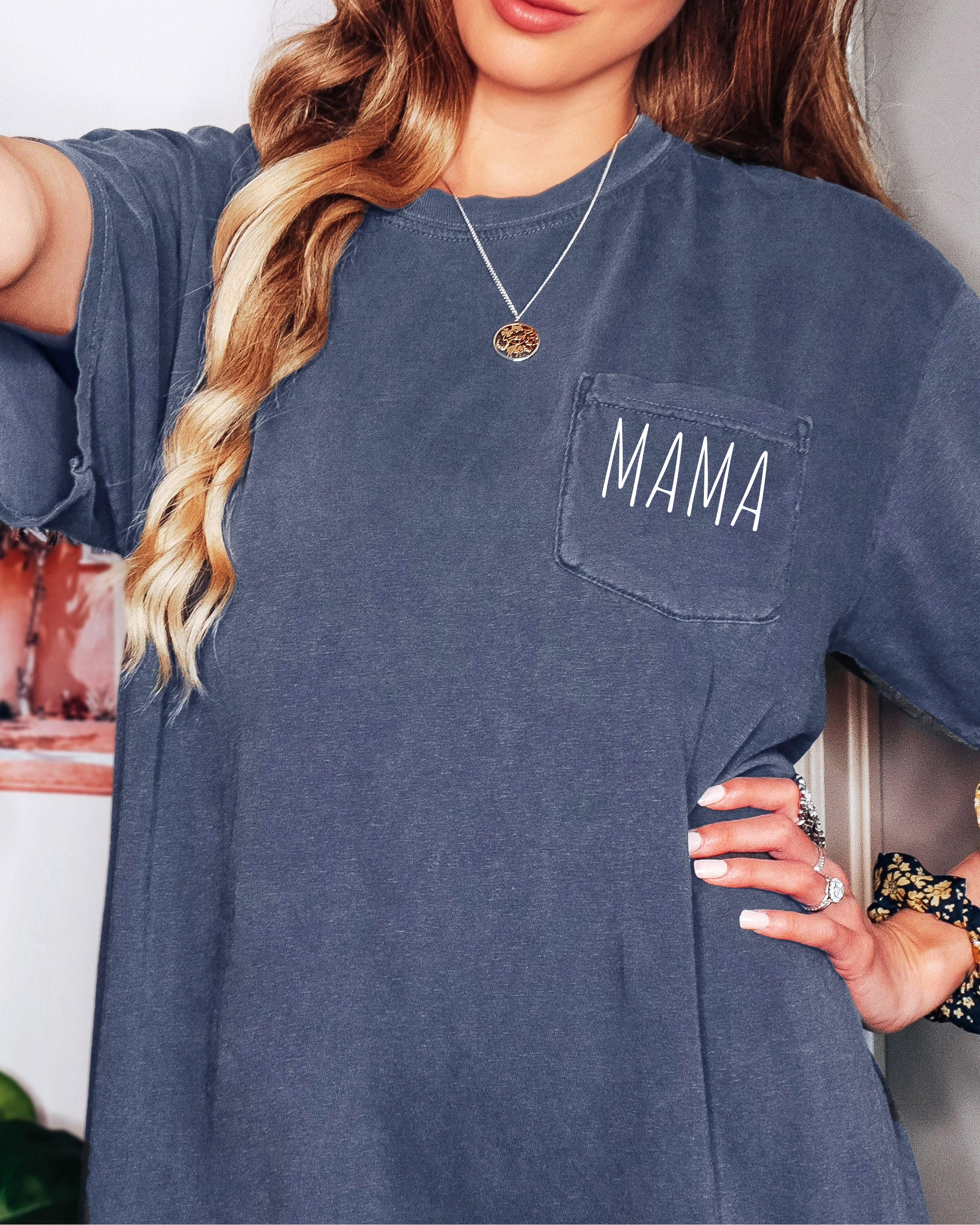 Mama Comfort Colors Pocket T Shirt (Cute)