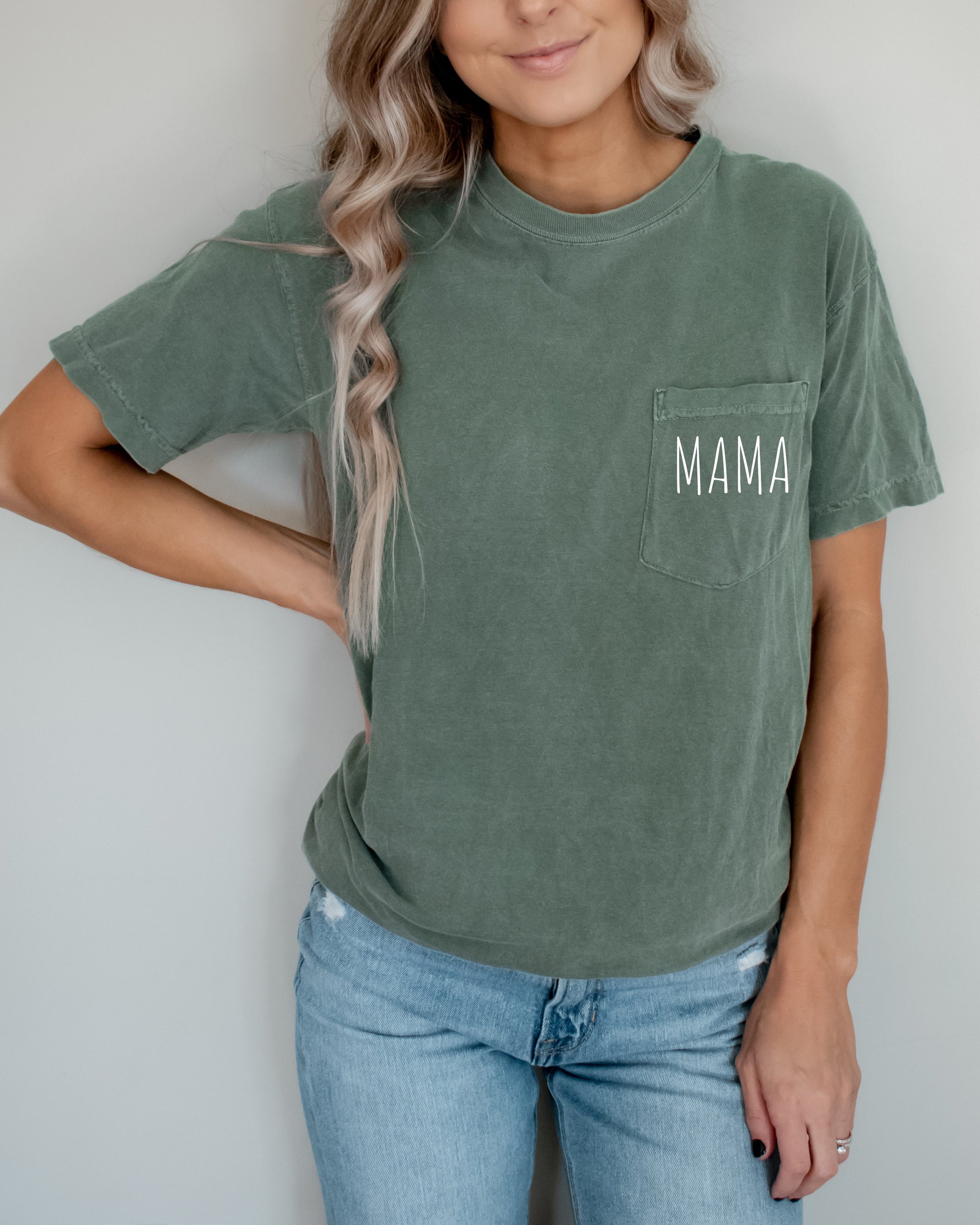 Mama Comfort Colors Pocket T Shirt (Cute)