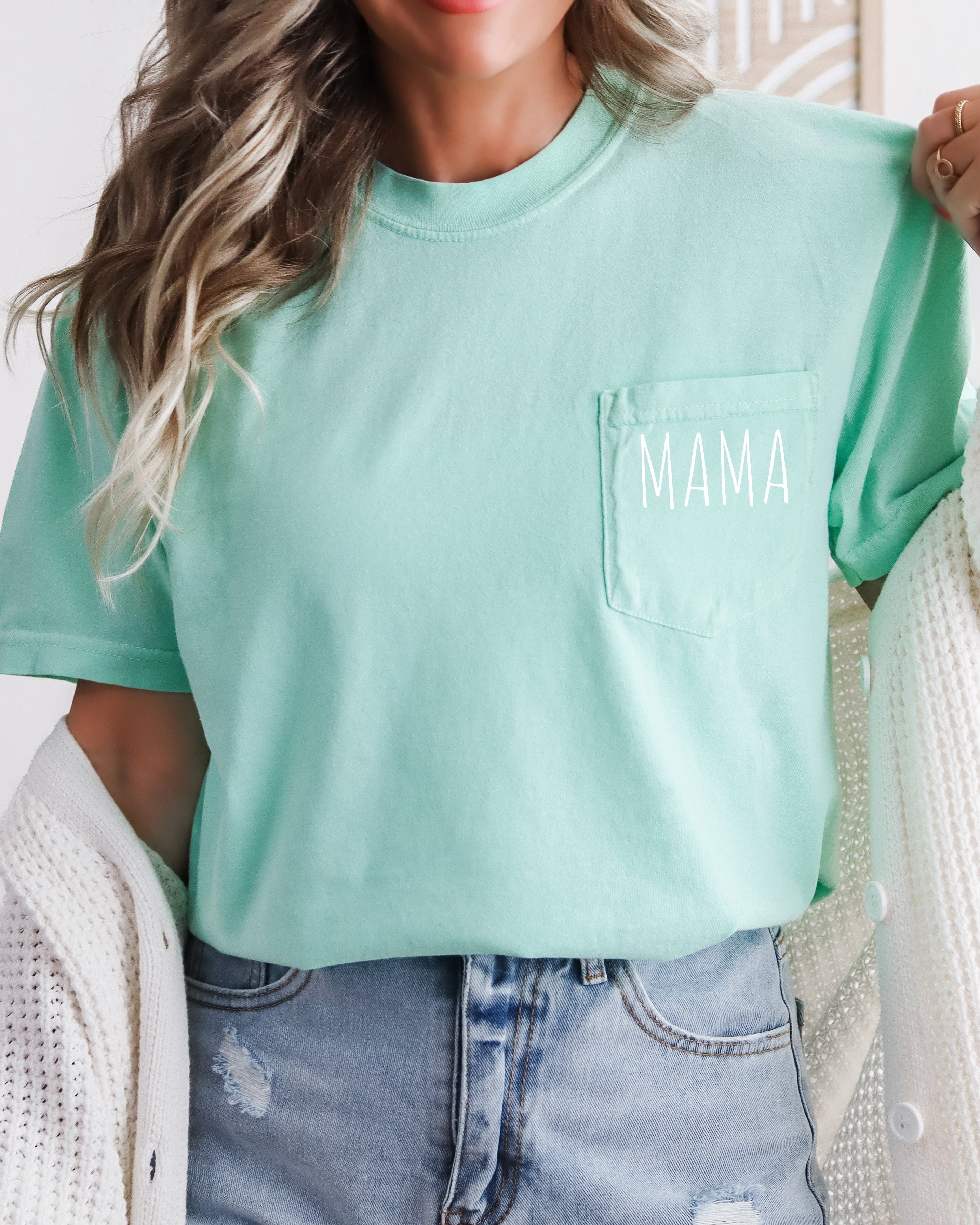 Mama Comfort Colors Pocket T Shirt (Cute)