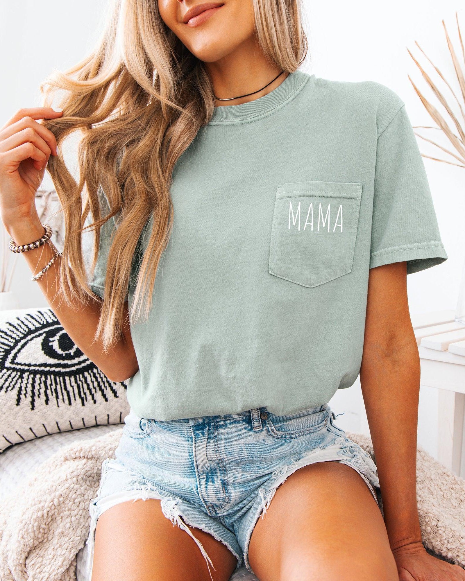 Mama Comfort Colors Pocket T Shirt (Cute)