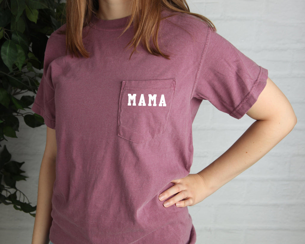 Mama Comfort Colors Pocket T Shirt (high school font)