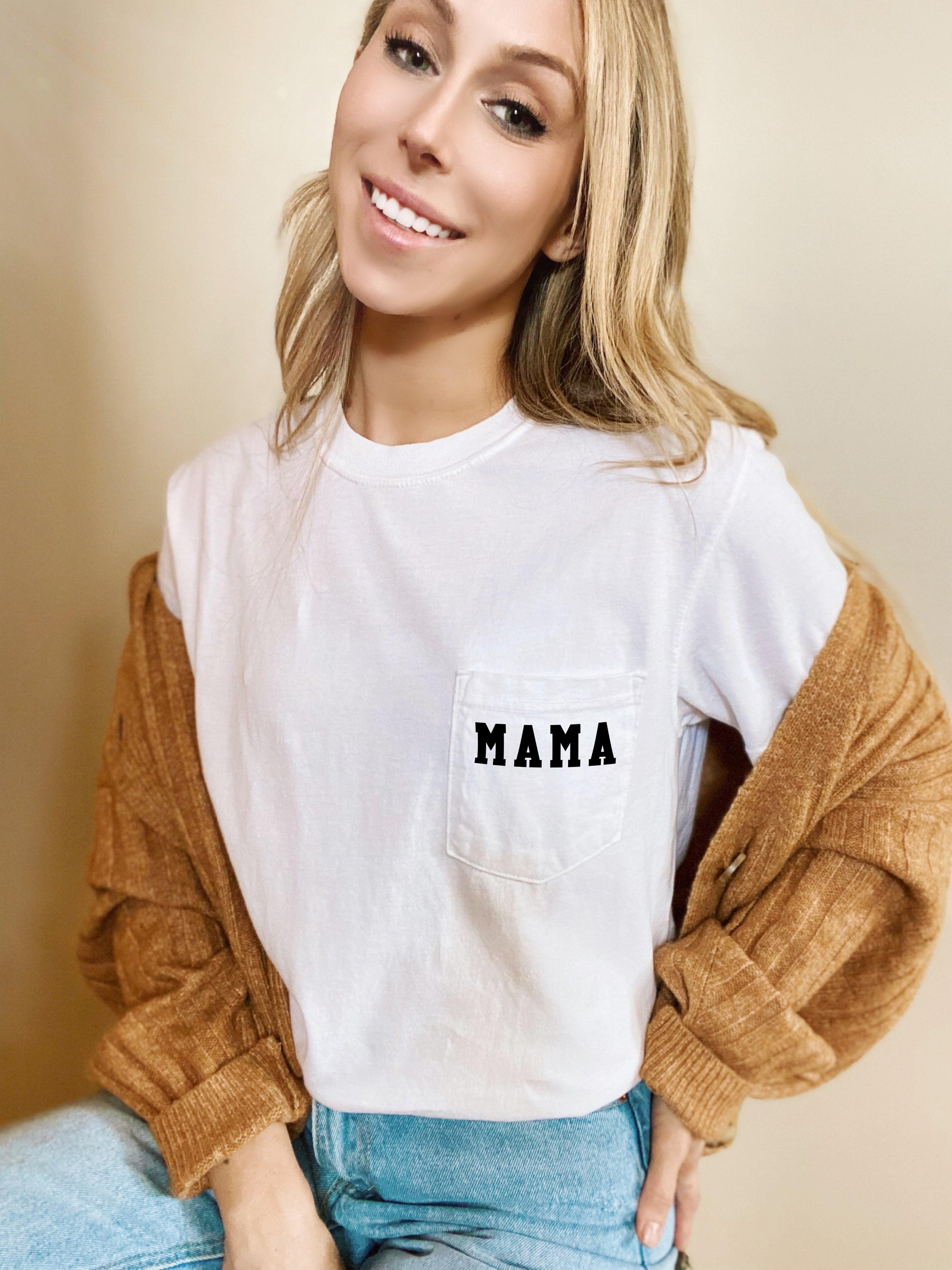 Mama Comfort Colors Pocket T Shirt (high school font)