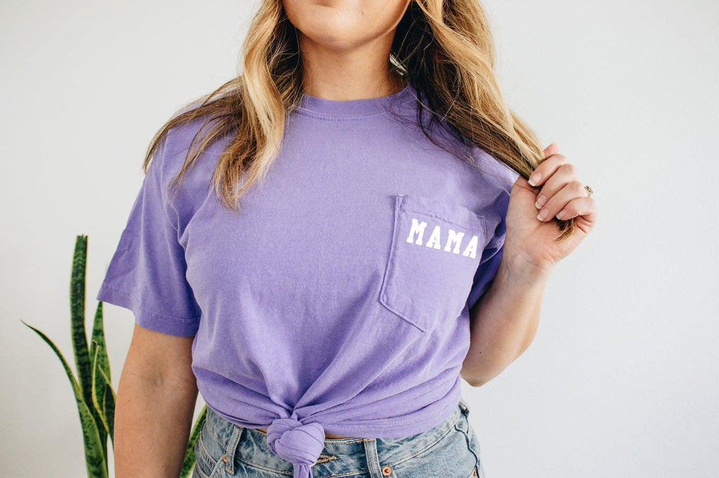 Mama Comfort Colors Pocket T Shirt (high school font)