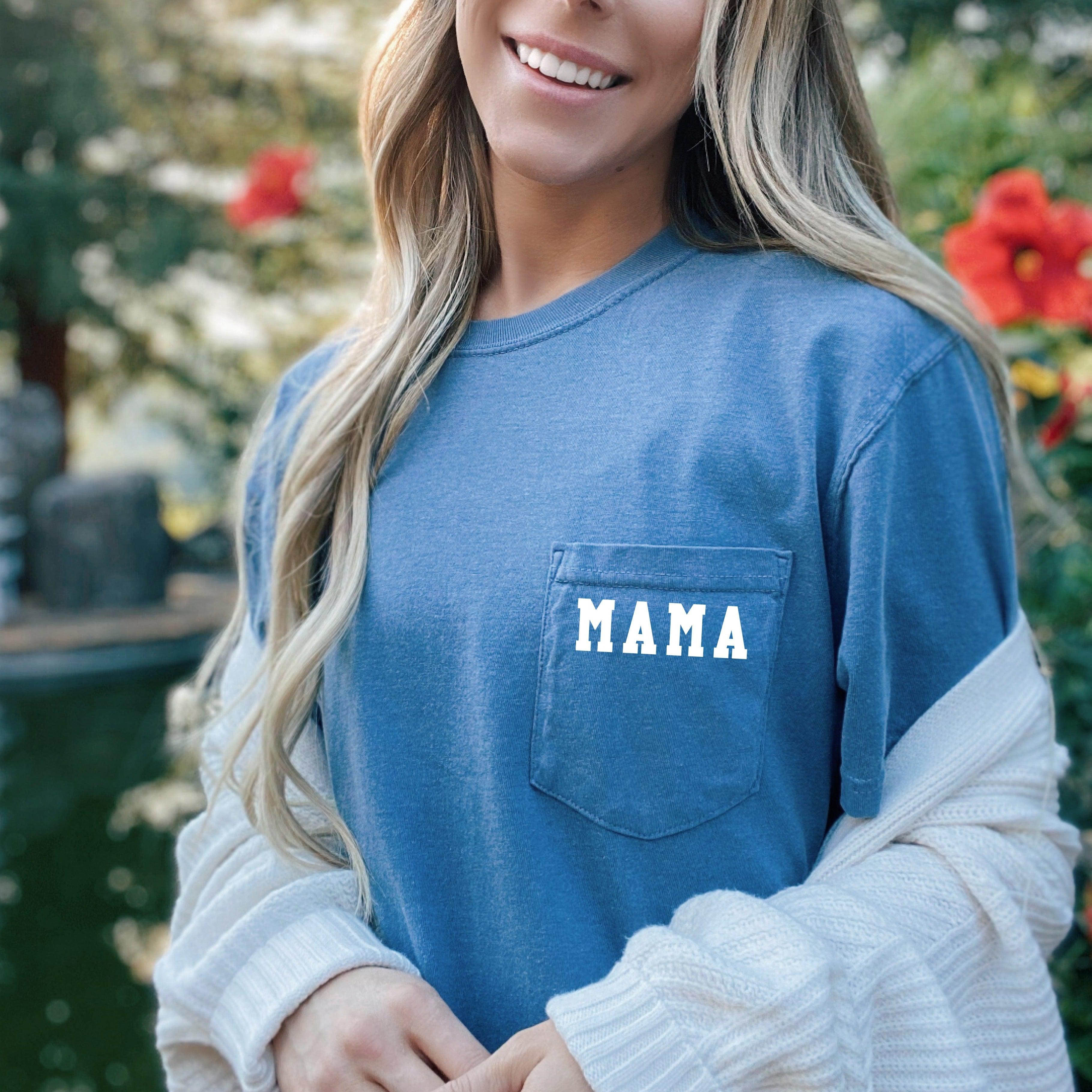 Mama Comfort Colors Pocket T Shirt (high school font)