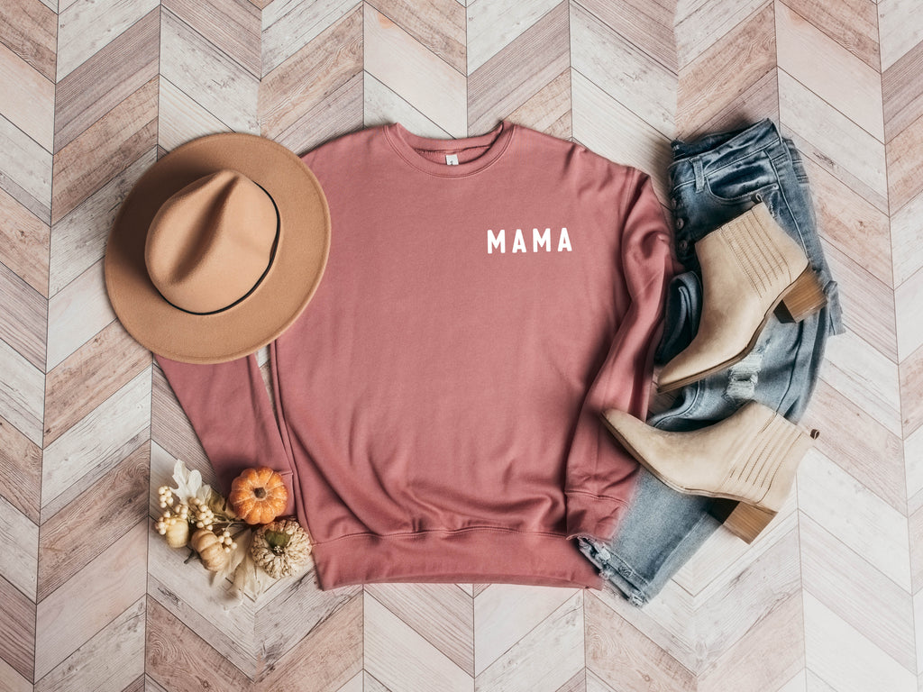 Mama Drop Shoulder Sponge Fleece Crewneck Sweatshirt (Rounded font Left Chest)