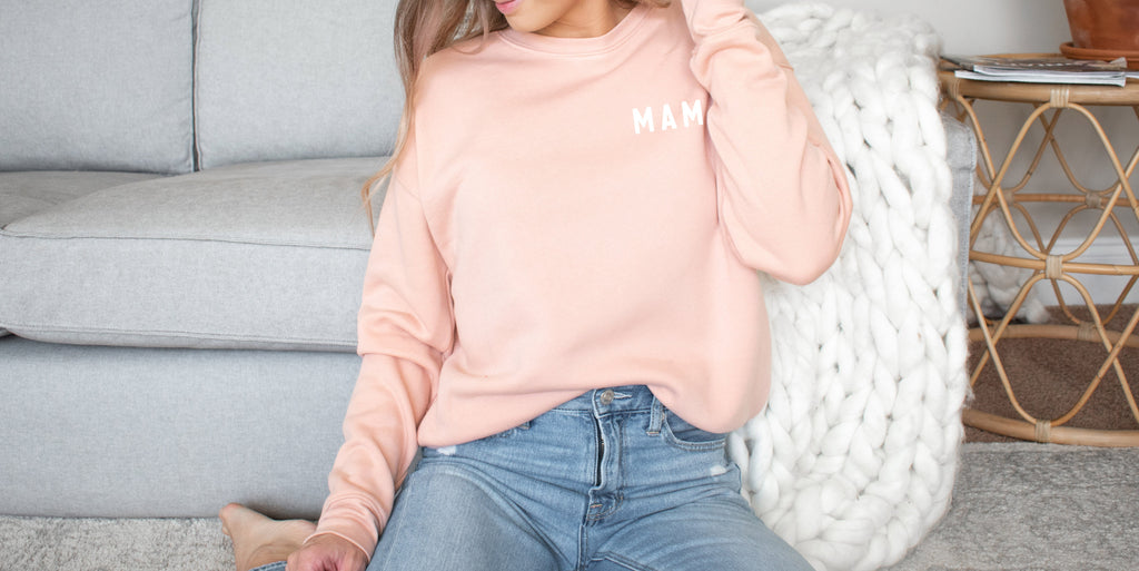 Mama Drop Shoulder Sponge Fleece Crewneck Sweatshirt (Rounded font Left Chest)