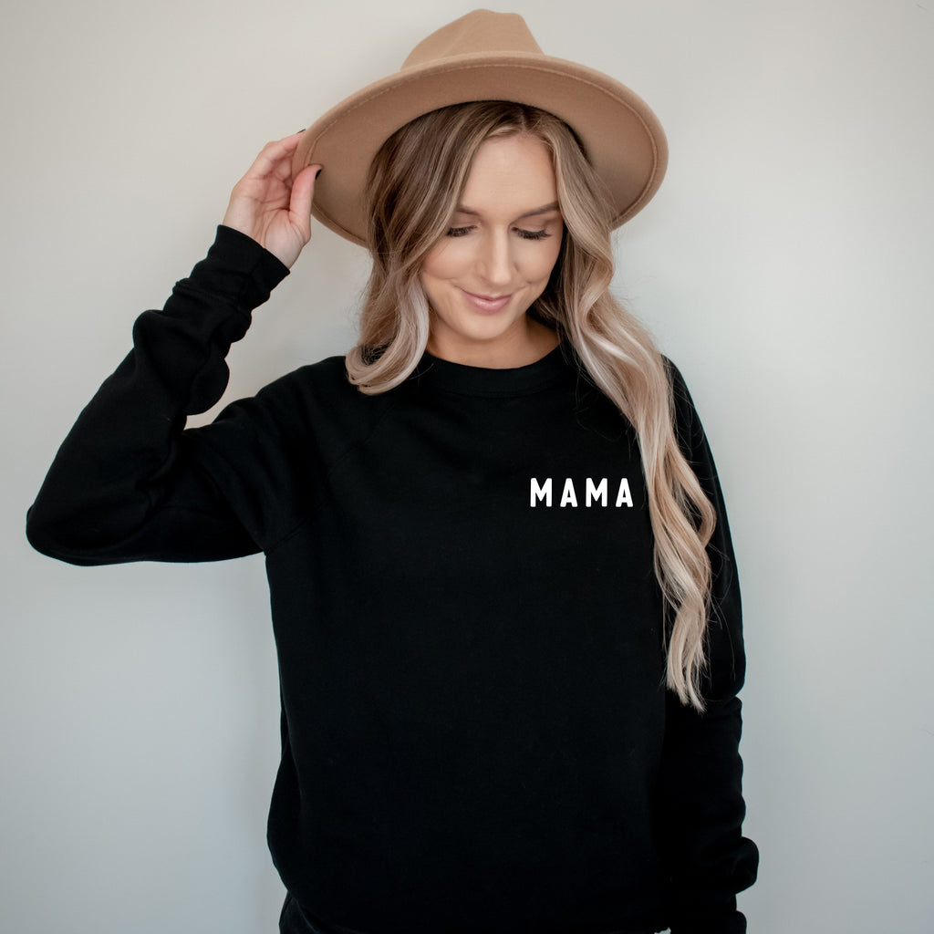 Mama Drop Shoulder Sponge Fleece Crewneck Sweatshirt (Rounded font Left Chest)