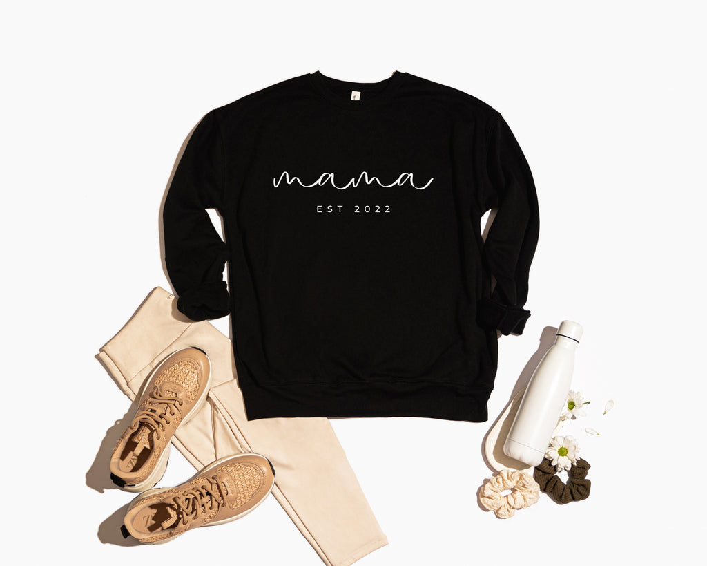 Mama Est 2024 Drop Shoulder Sponge Fleece Crewneck Sweatshirt