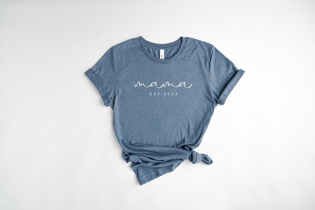 Mama Est year Personalization Classic Soft Short Sleeve Shirt (Cursive)