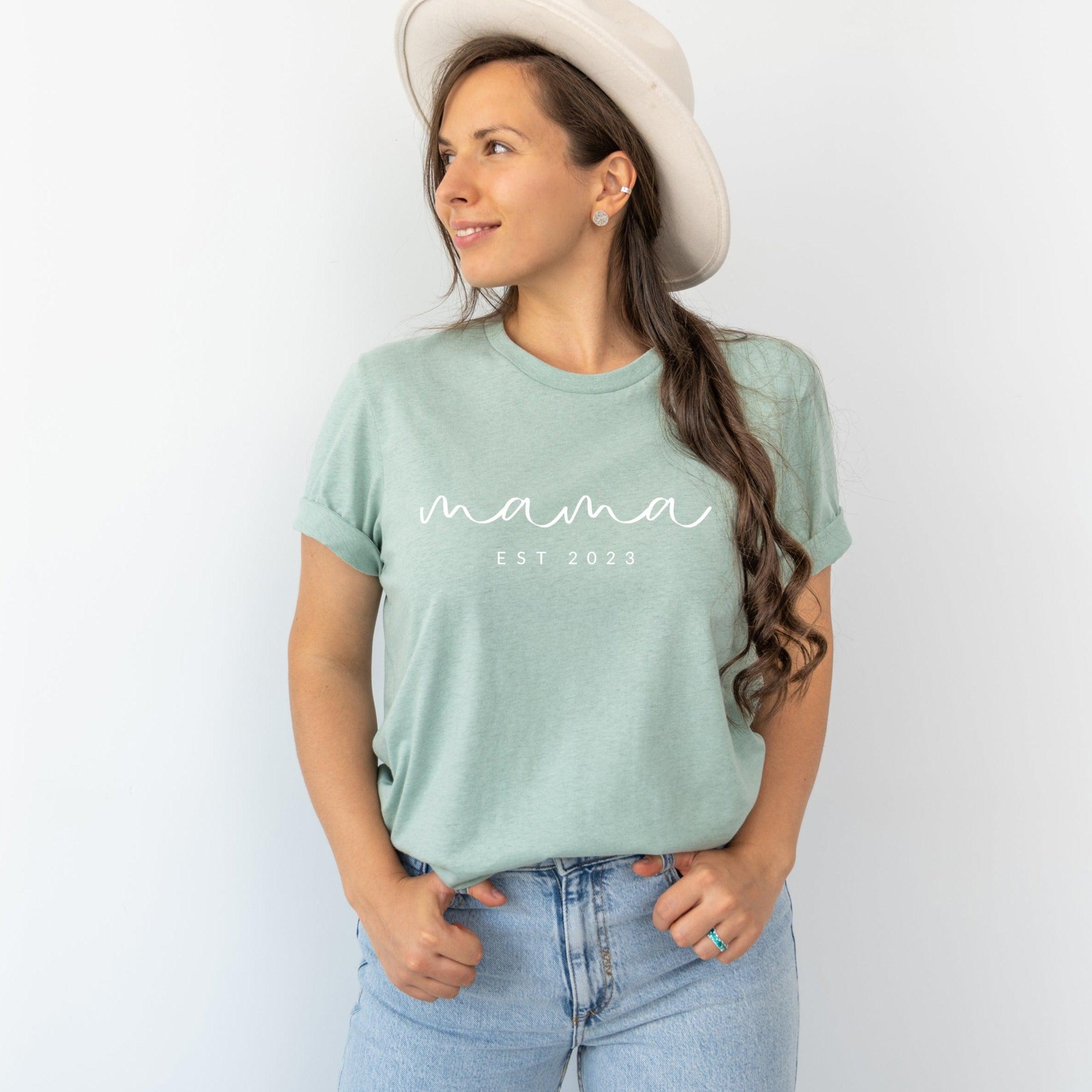 Mama Est year Personalization Classic Soft Short Sleeve Shirt (Cursive)