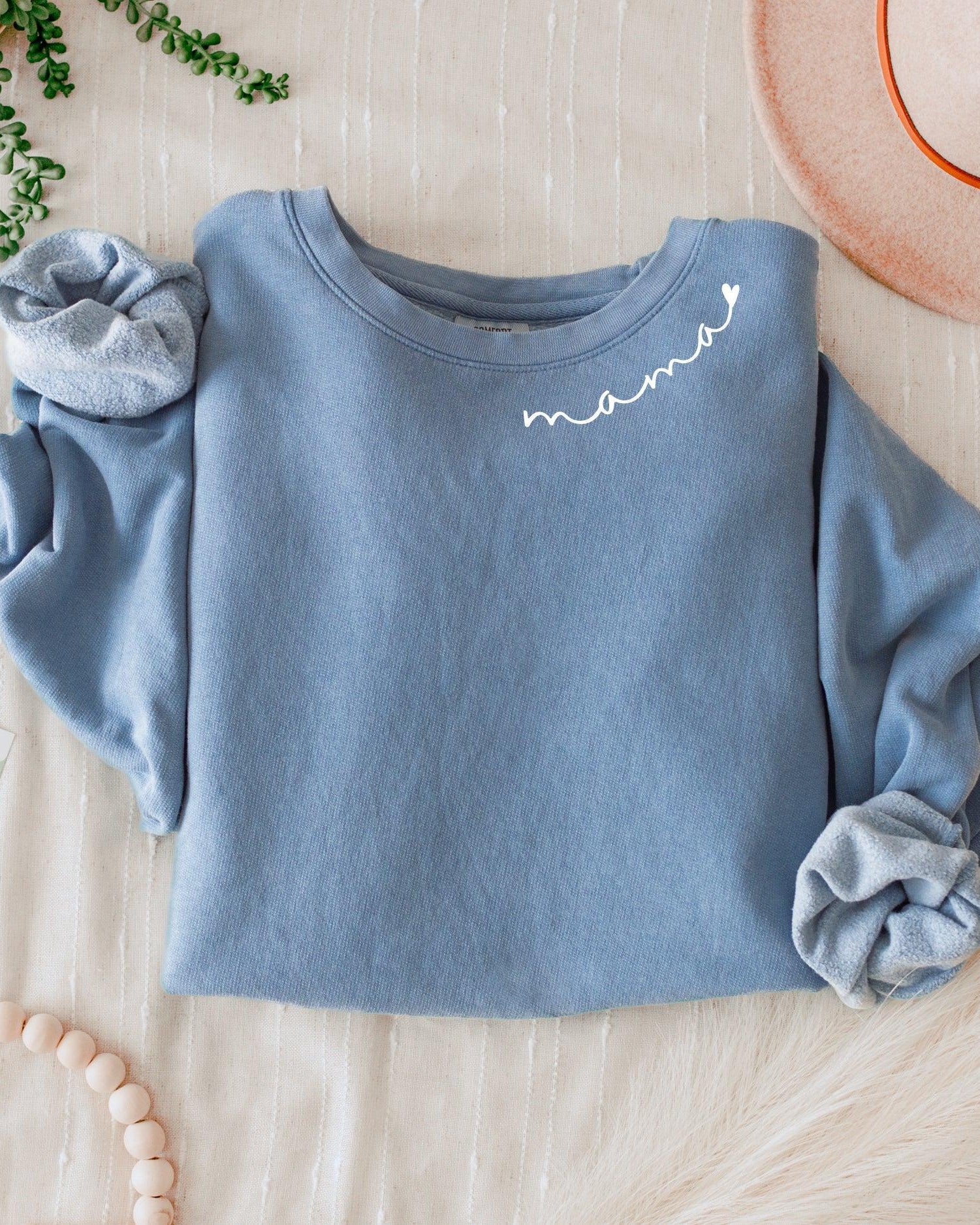 Mama Heart Around Neck Garment Dyed Comfort Colors Sweatshirt