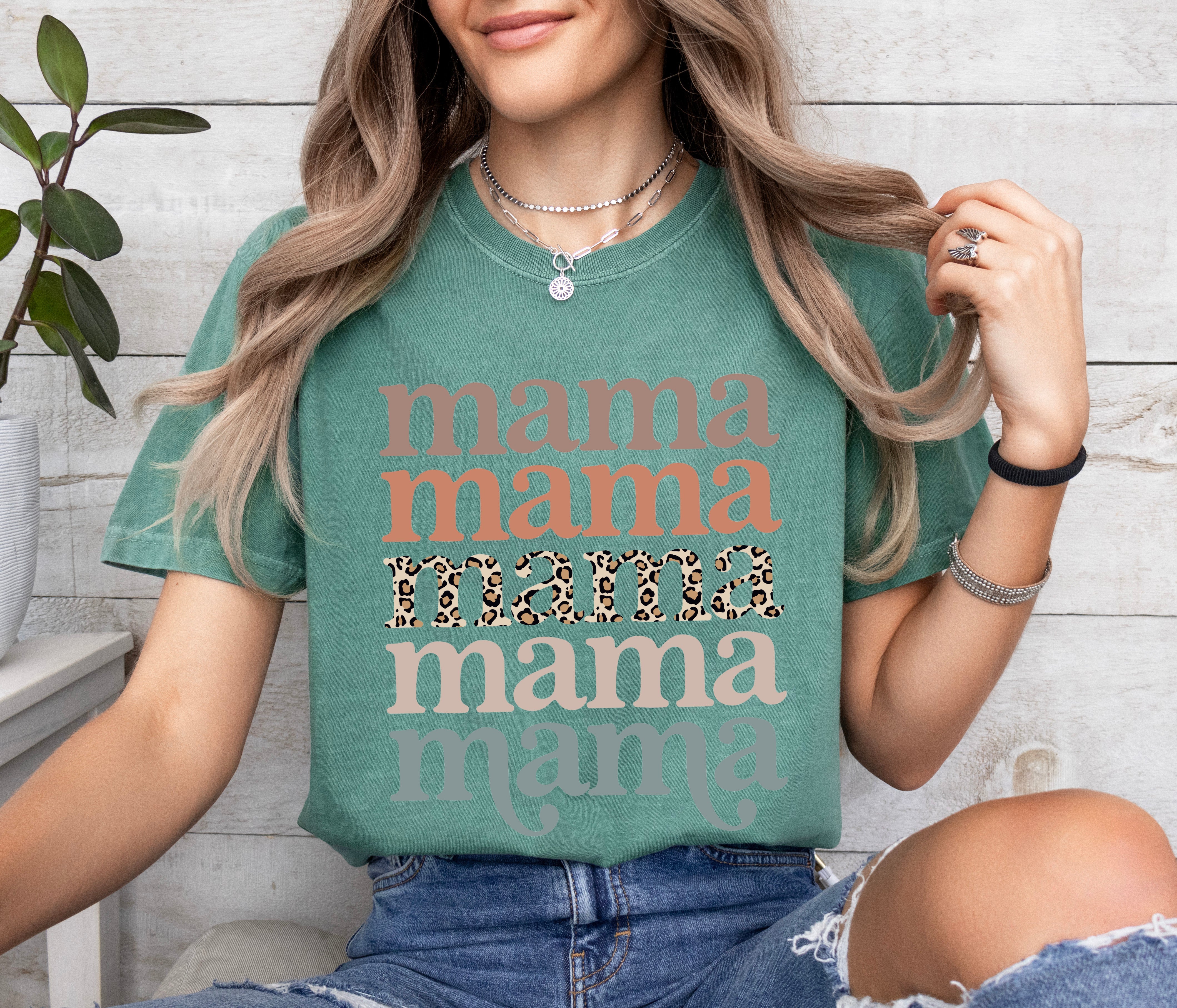 Mama Leopard Comfort Colors T Shirt