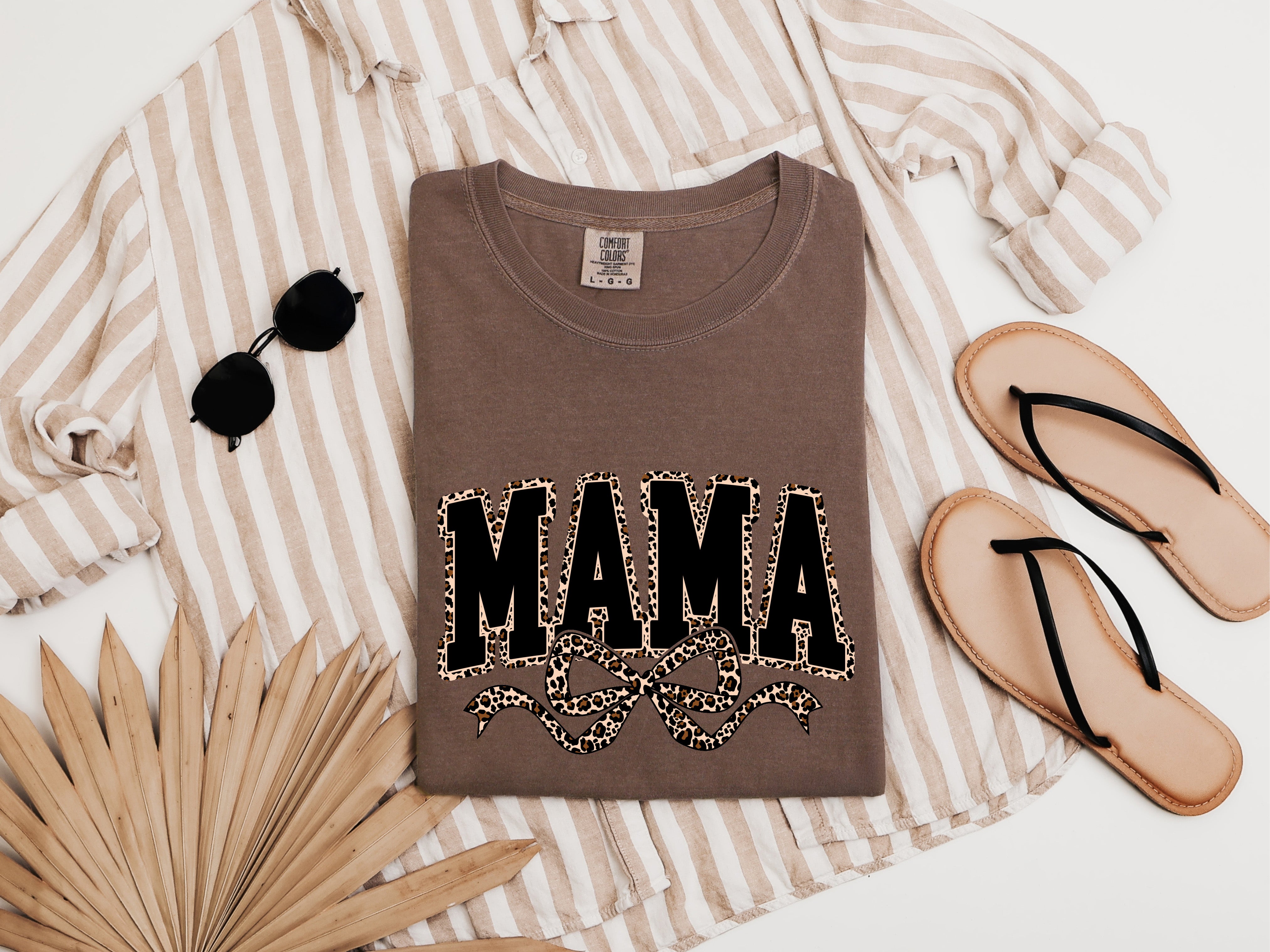Mama Leopard Ribbon Comfort Colors T Shirt (Center)