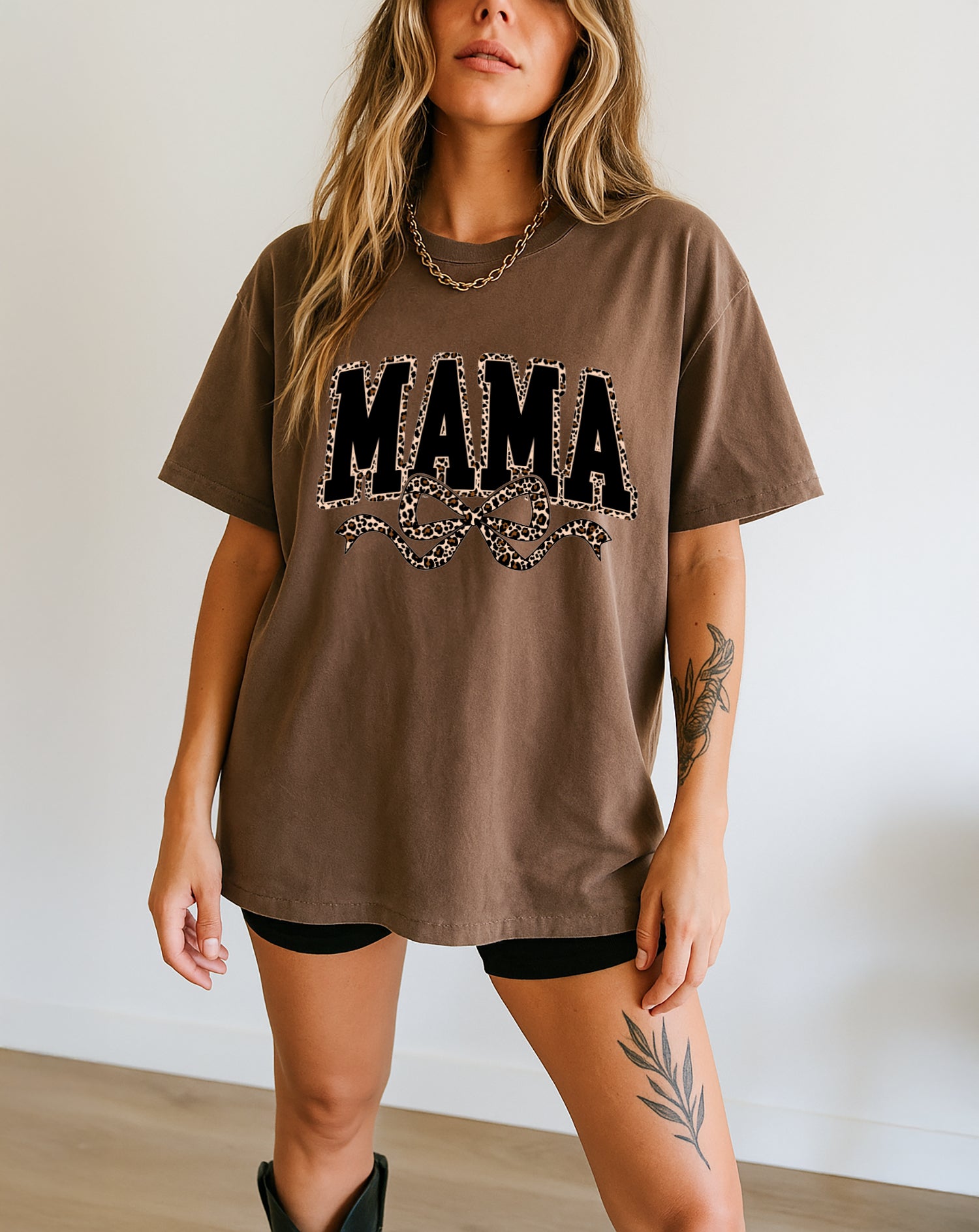 Mama Leopard Ribbon Comfort Colors T Shirt (Center)