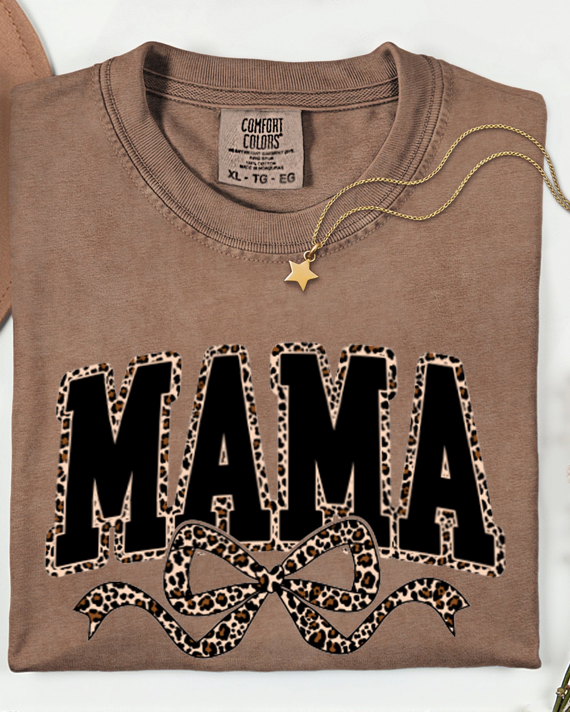 Mama Leopard Ribbon Comfort Colors T Shirt (Center)