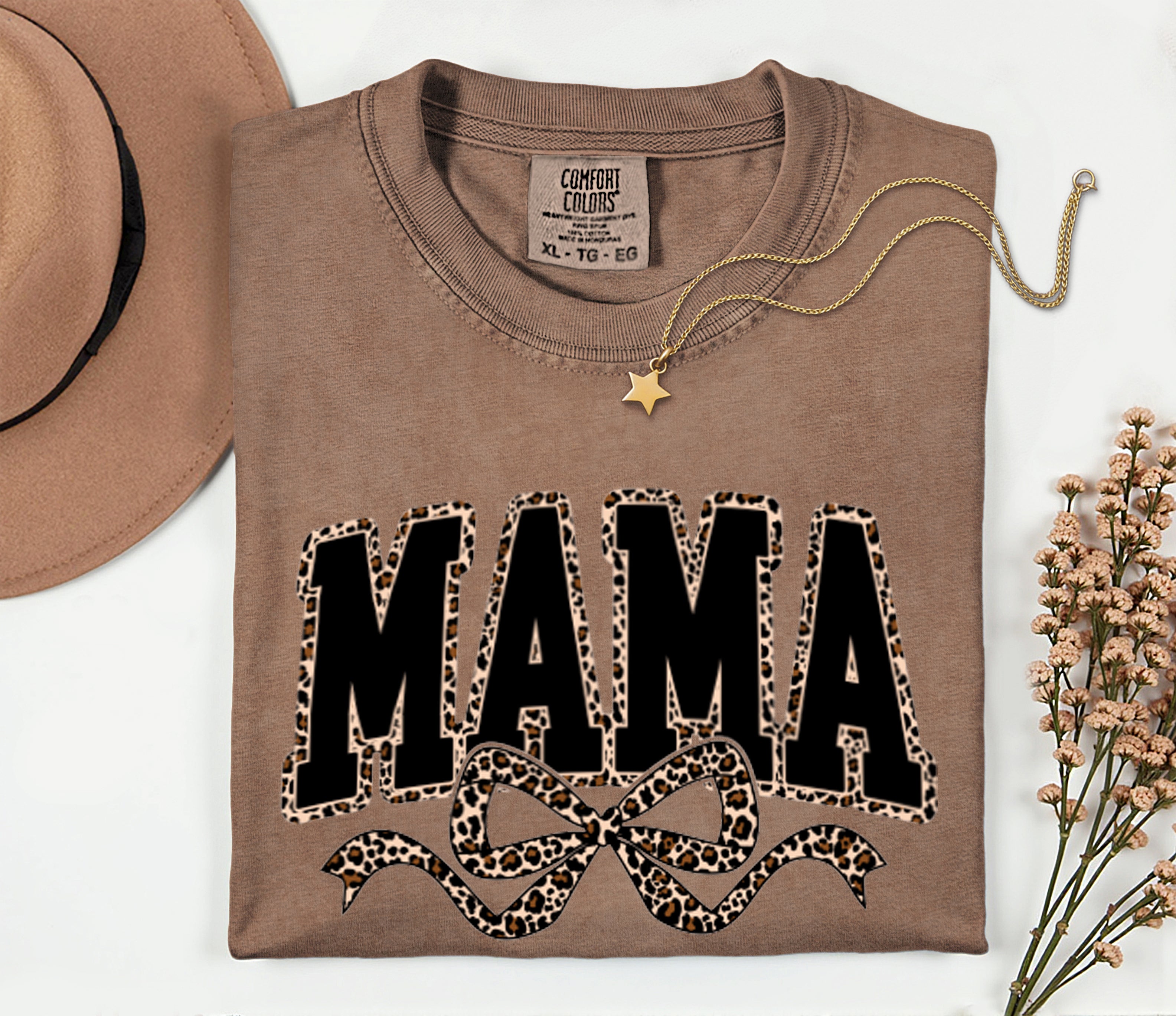Mama Leopard Ribbon Comfort Colors T Shirt (Center)
