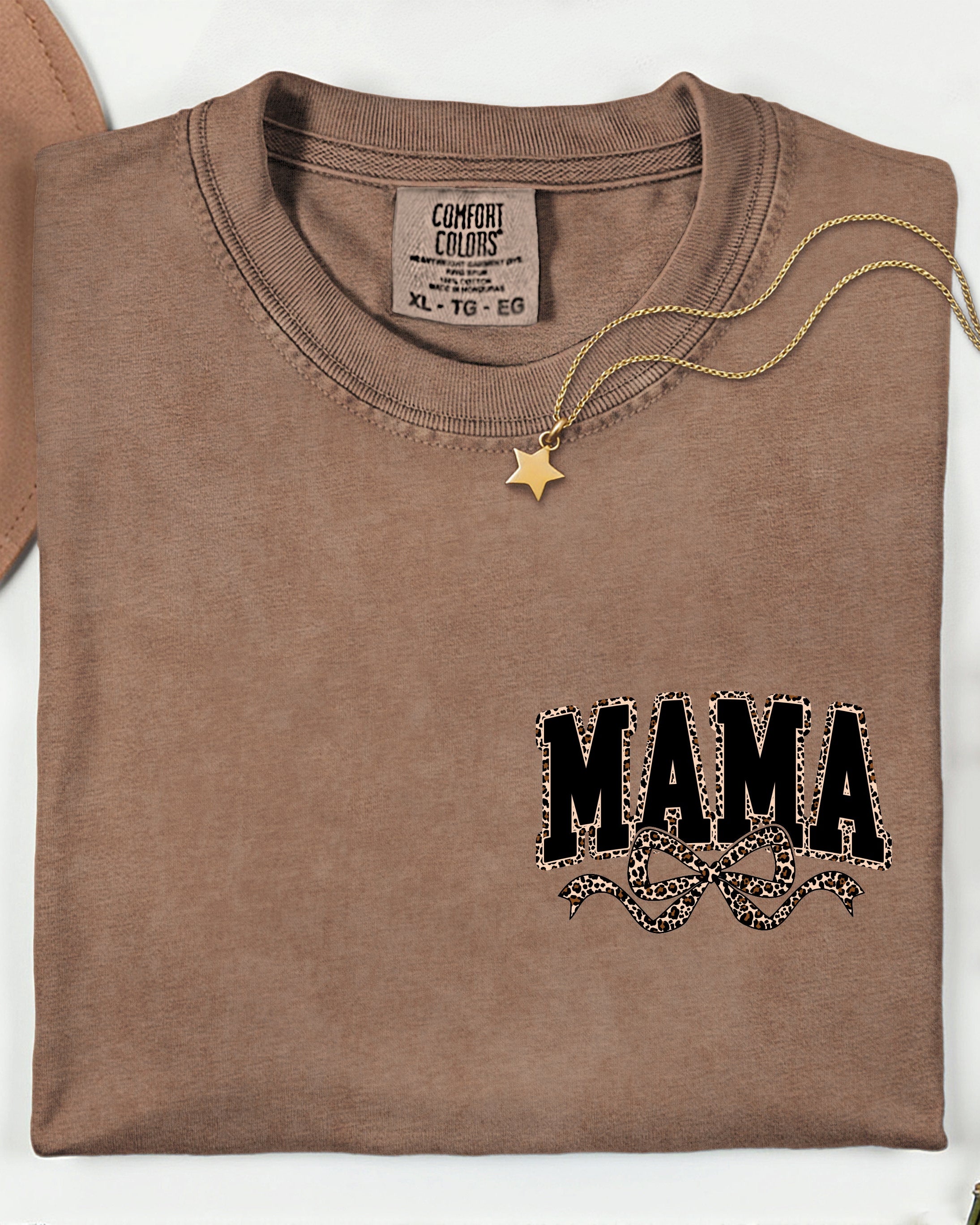 Mama Leopard Ribbon Comfort Colors T Shirt (Left Chest)