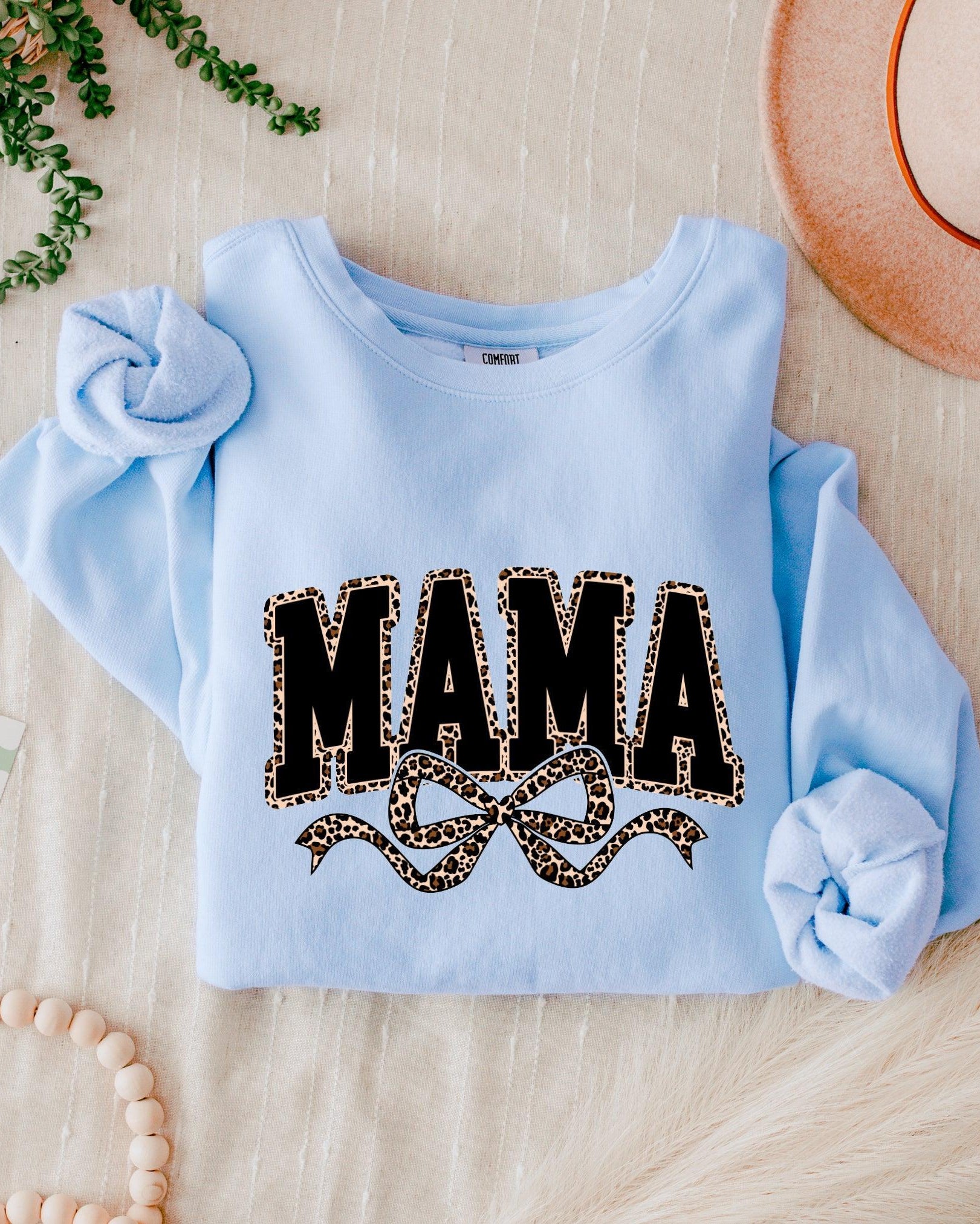 Mama Leopard Ribbon Garment Dyed Comfort Colors Sweatshirt