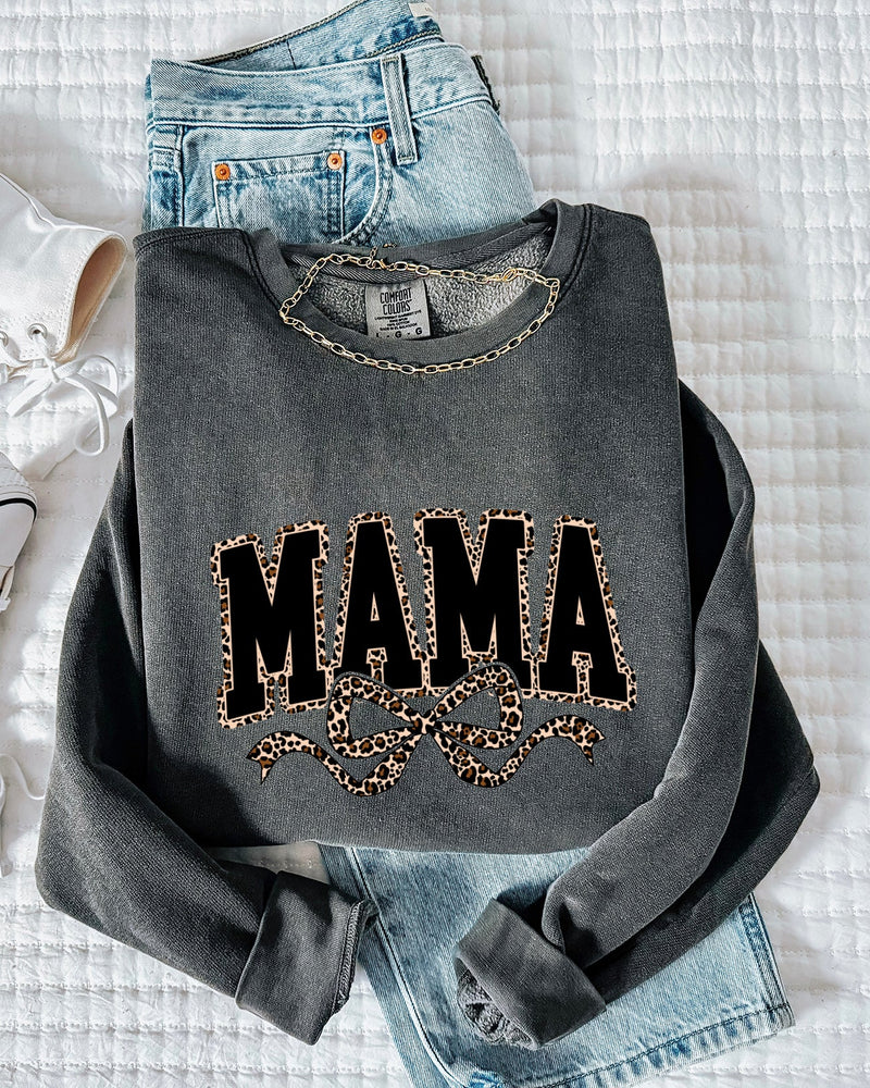 Mama Leopard Ribbon Garment Dyed Comfort Colors Sweatshirt