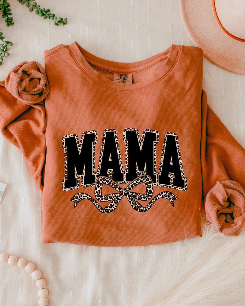 Mama Leopard Ribbon Garment Dyed Comfort Colors Sweatshirt